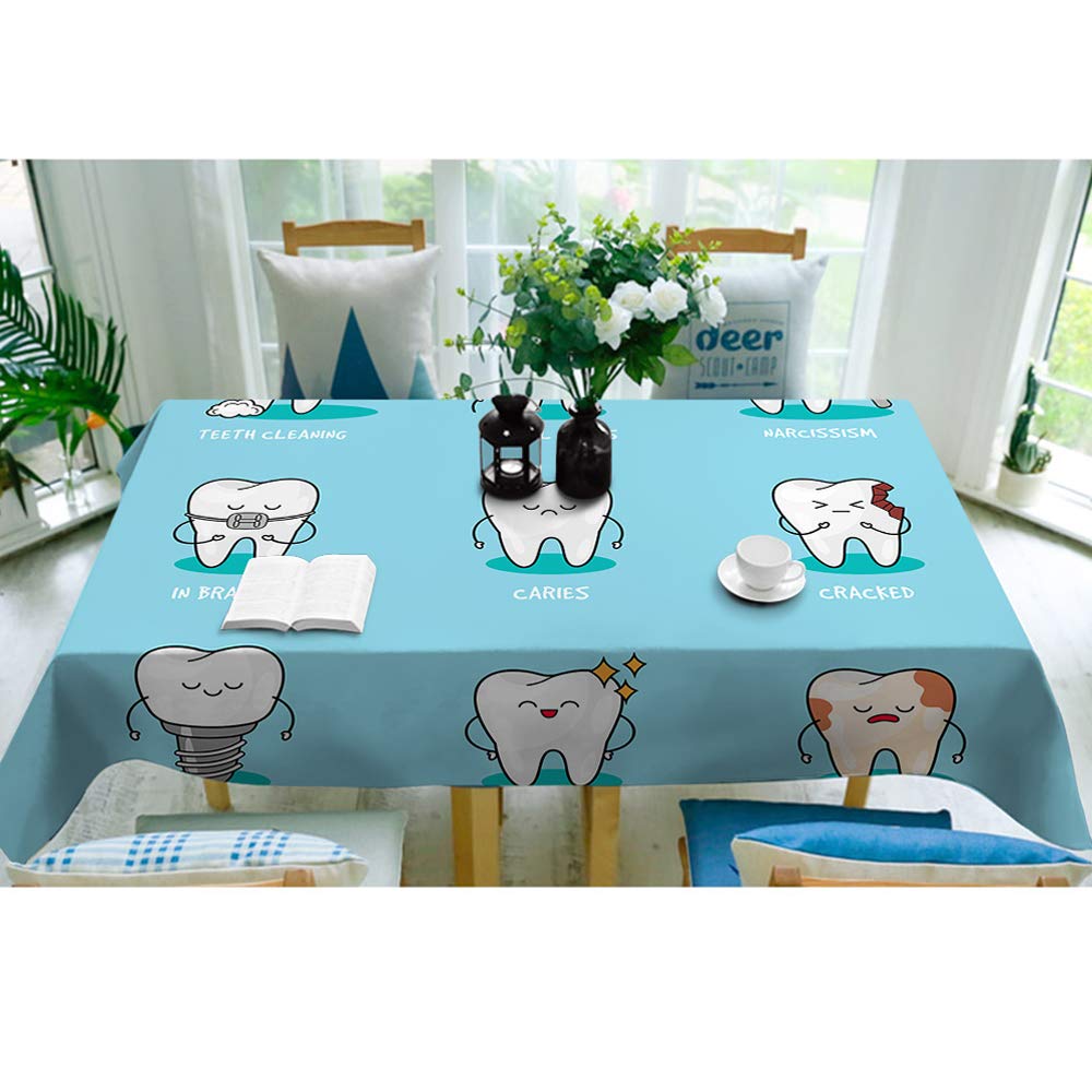Happy Teeth Pattern Cute Cartoon Doodle Tablecloth - 60x84 Inch Funny Halloween Table Cover for Scary Movie Nights, Dinner Parties & Home Decor - Washable & Durable Kitchen Dining Decor