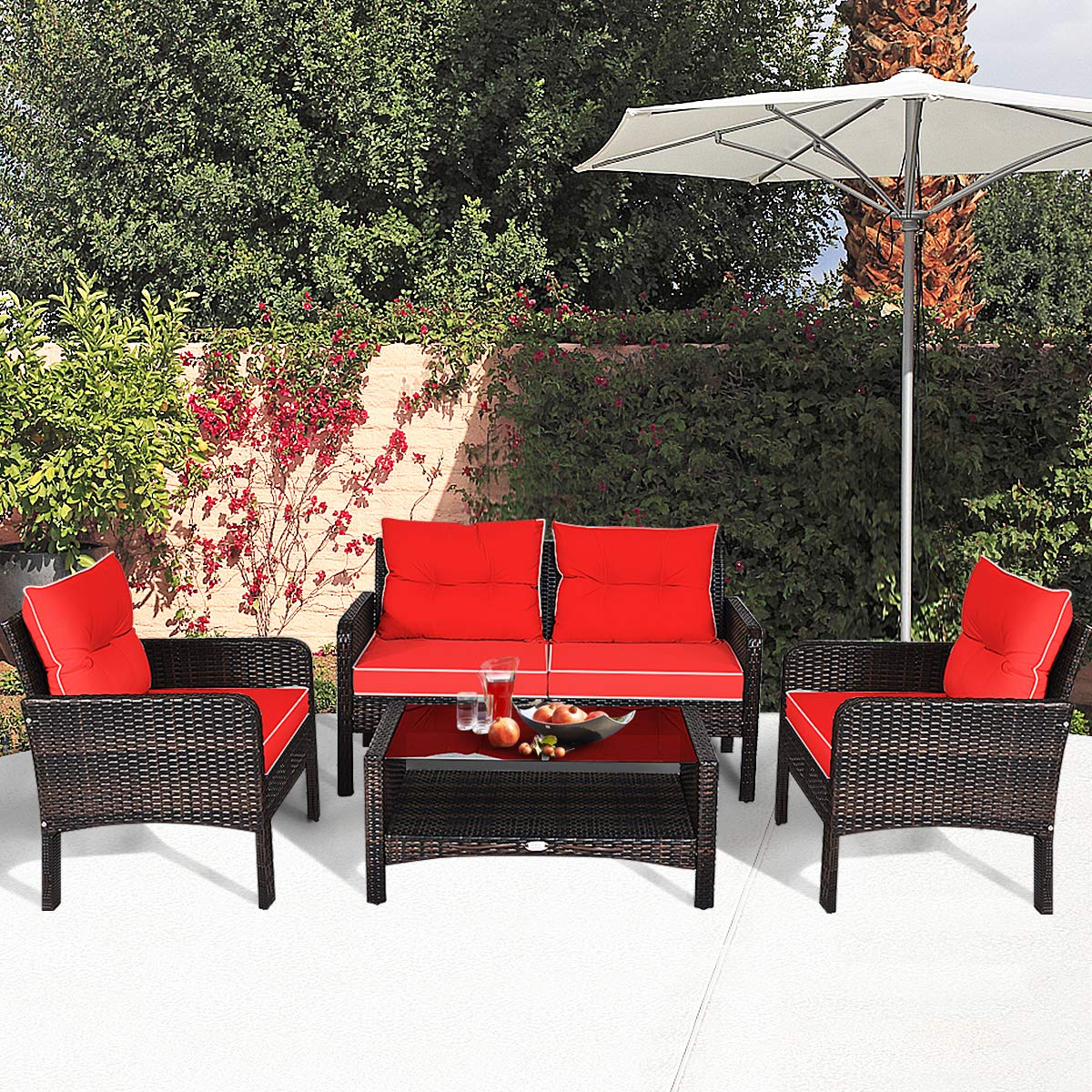 HAPPYGRILL 4-Piece Rattan Patio Furniture Set with Cushions & Coffee Table - Perfect for Outdoor Relaxation