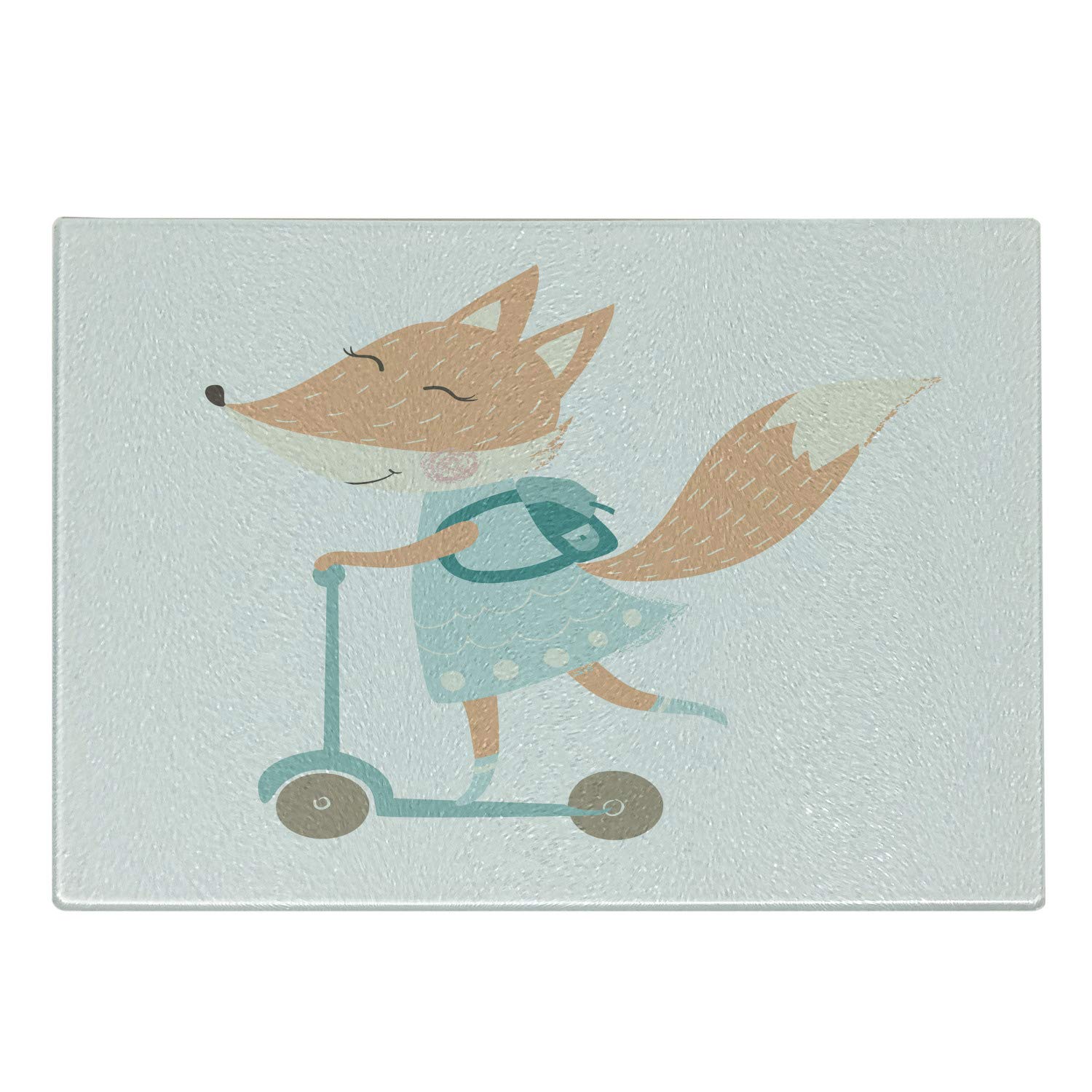Ambesonne Fox Tempered Glass Cutting Board - Happy Animal with Bag on Scooter Design, Decorative Serving Board for Kitchen, Small Size, Rose Dried Rose - Perfect for Cheese Platters, Charcuterie, and Gift Giving