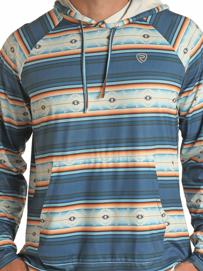 Rock & Roll Denim BM94T03004 Men's Aztec Printed Performance Hoodie - Blue | Stylish Streetwear for Casual Outings & Music Festivals
