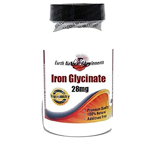 28mg Iron Glycinate 200 Capsules - 100% Natural Vegan Supplement for Anemia & Low Iron Levels - Supports Energy & Healthy Blood Circulation - by EarthNaturalSupplements | Ideal for Athletes, Pregnant Women & Vegetarians