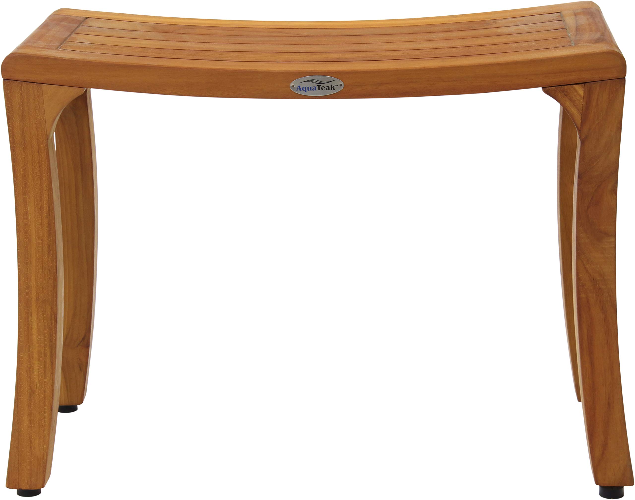 AquaTeak Asia Curve Teak Shower Bench 24 Inch - Premium Brown Teak Wood Bath Seat for Elderly & Disabled - Non-Slip Shower Stool for Bathroom Safety & Comfort - Perfect for Spa, Bathing, and Relaxation