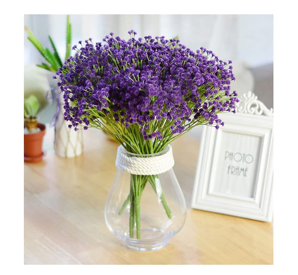 5Pcs Artificial Gypsophila Bouquet - Purple Fake Flowers for Home, Office, Hotel, Wedding & Party Decor - Realistic Plastic Floral Arrangement for Holidays & Events