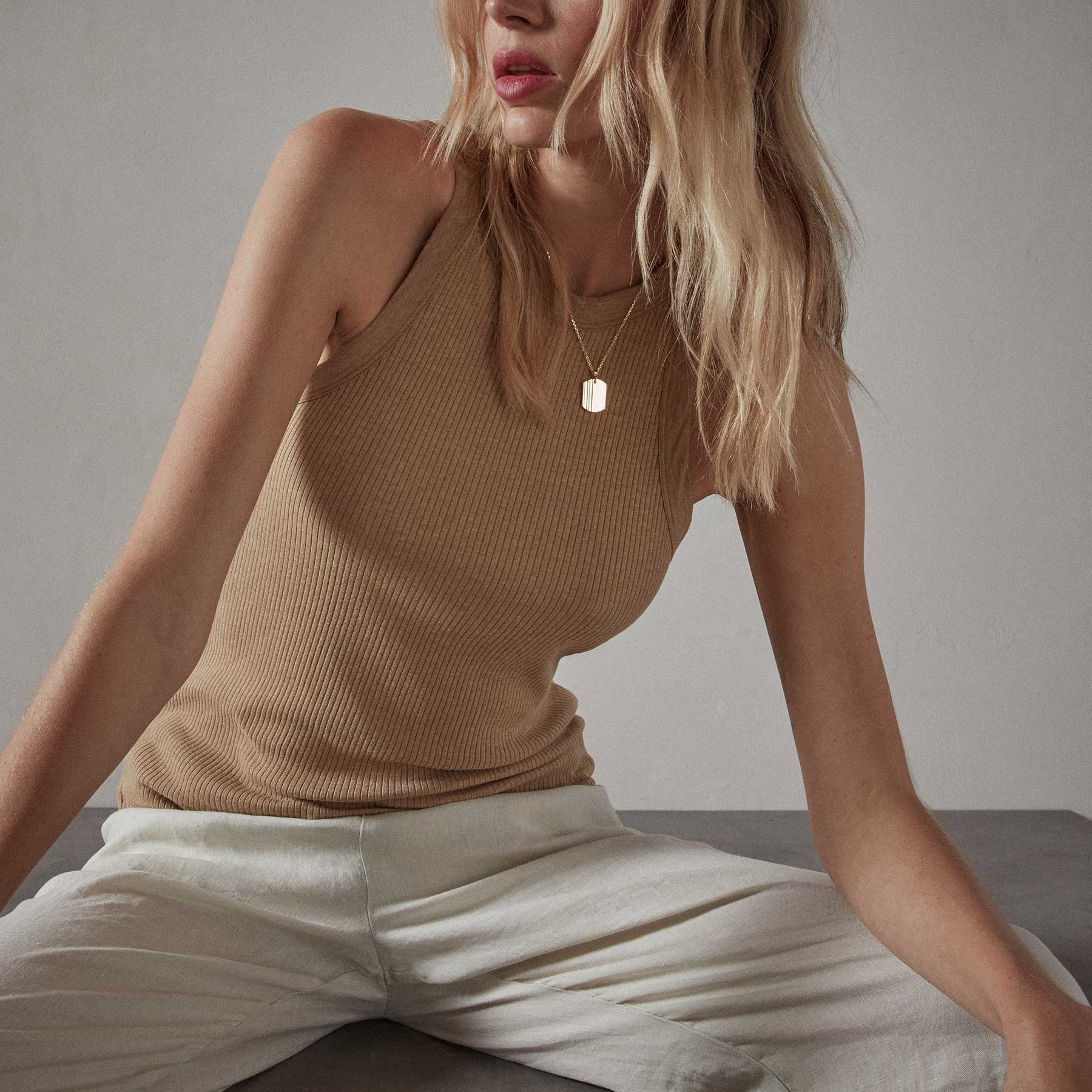 Rib Cut Away Tank Top - Bronze | Women's Fashion Stretch Sleeveless Shirt for Gym, Yoga & Summer Outfits