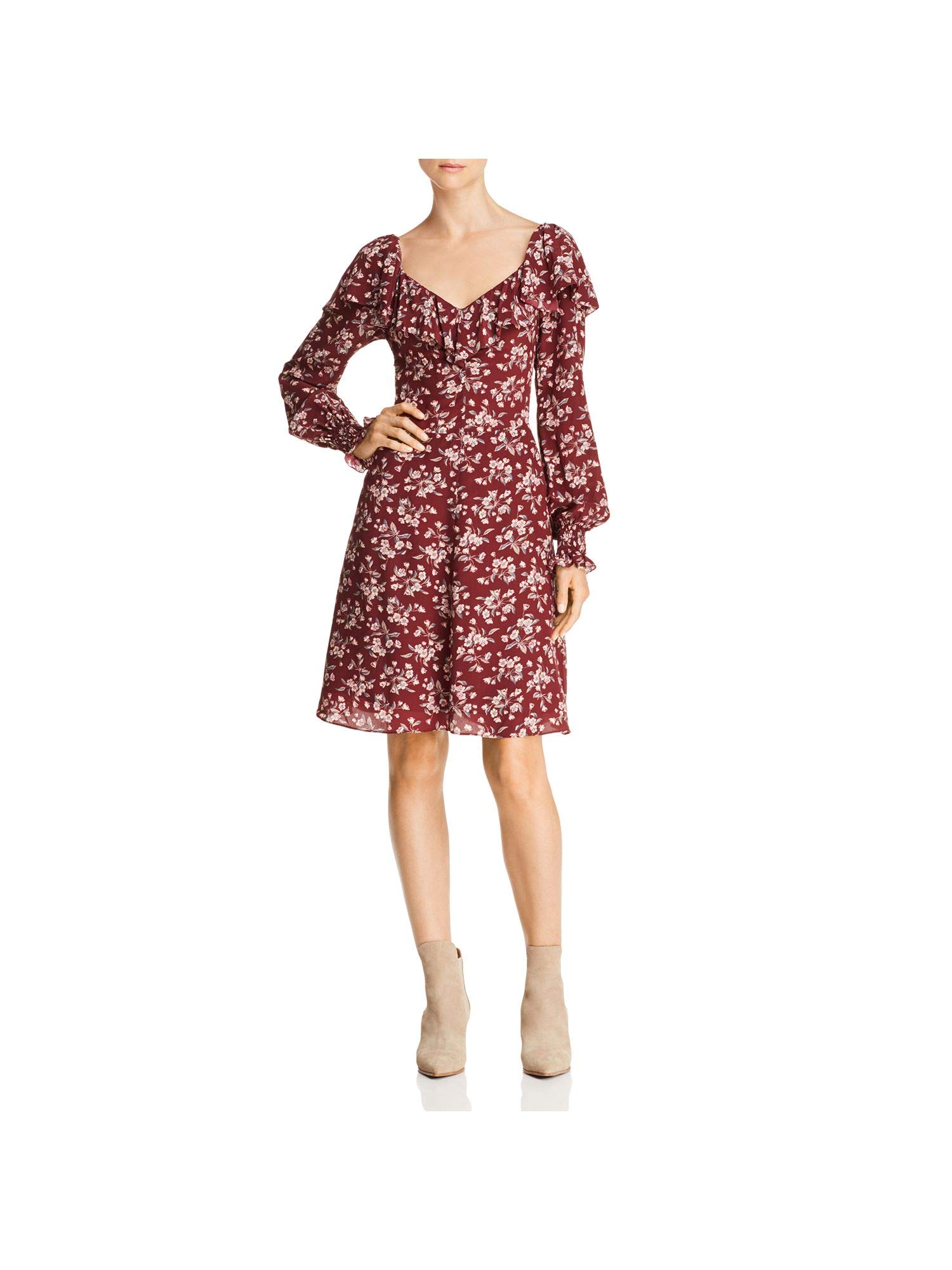 Rebecca Taylor Women's Tilda Ruffled Floral Print Midi Dress with Puff Sleeves - Elegant Casual & Summer Party Outfit for Brunch, Weddings & Vacation Getaways