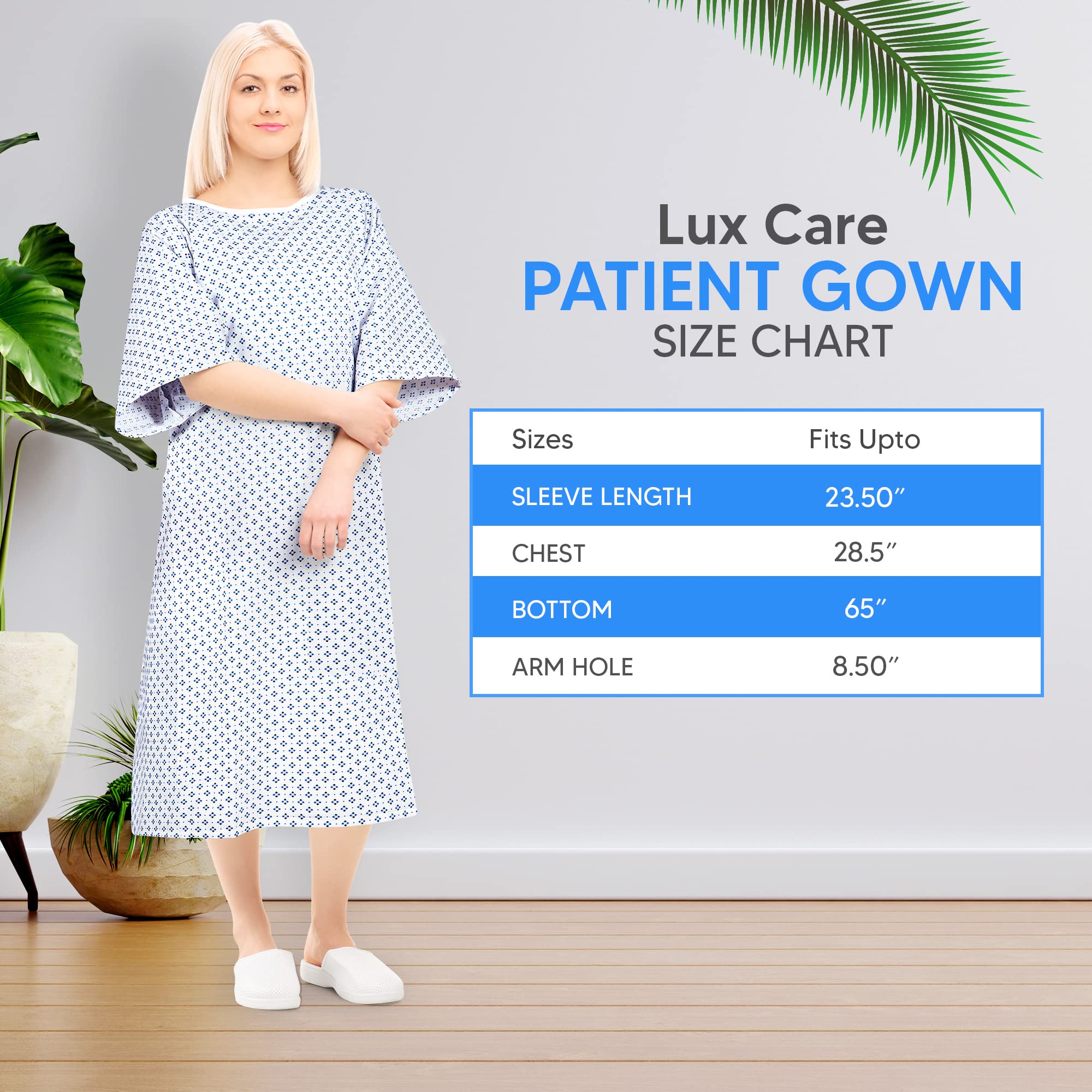 Premium Unisex Patient Gown - Soft Cotton Blend Hospital Gown for Men & Women - Comfortable Back Front Tie Design - Fits Up to 2XL - Reusable & Washable (2-Pack) - Ideal for Hospitals, Clinics, Home Care & Post-Surgery Recovery