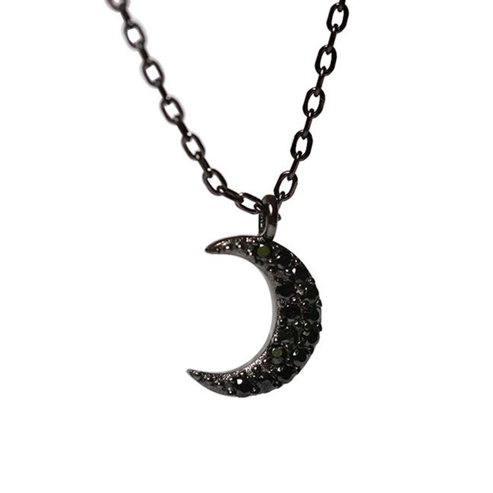 Elegant Faux Rhinestone Crescent Moon Pendant Necklace for Women - Dainty Clavicle Chain Jewelry Gift (Black) | Perfect for Date Night, Parties & Everyday Wear