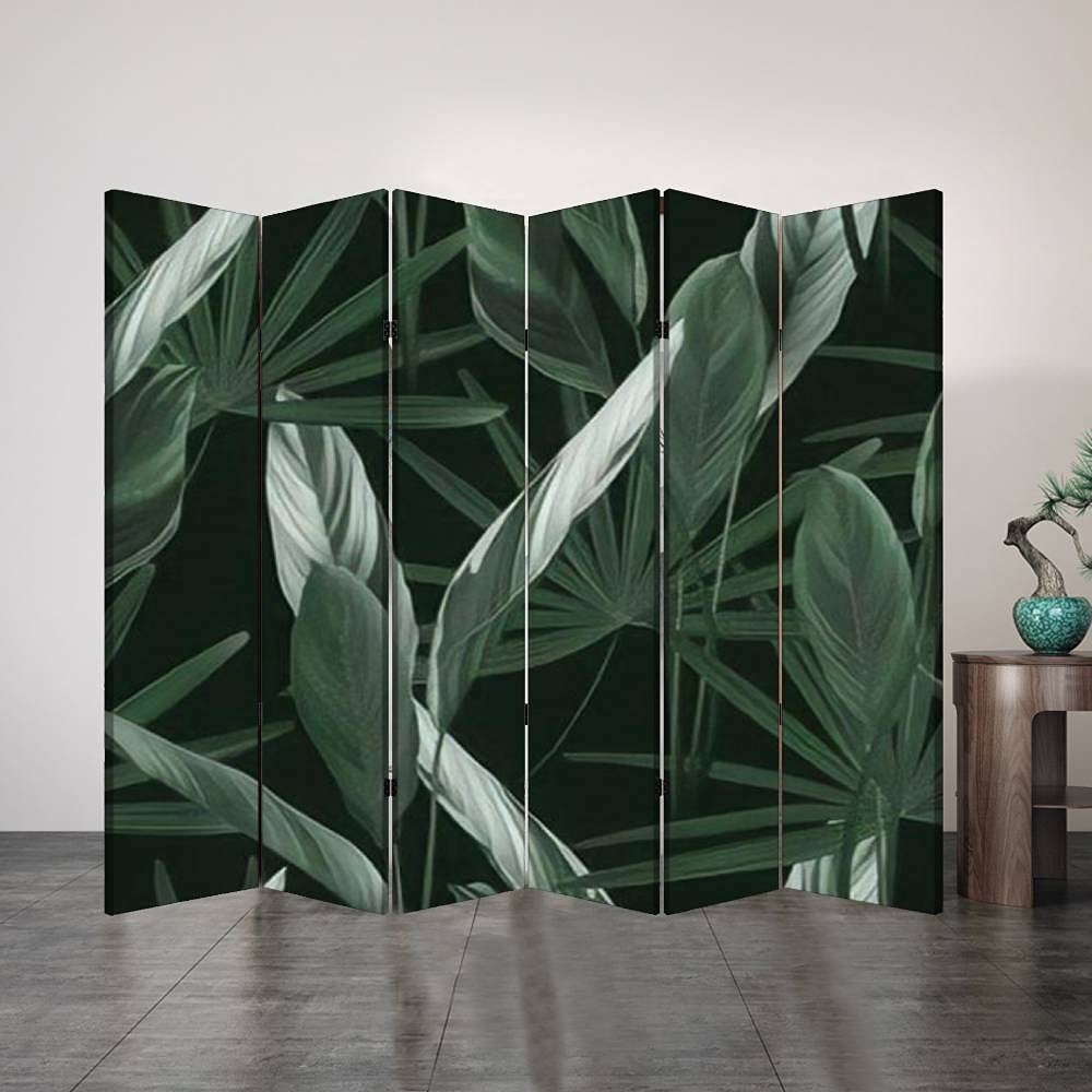 6 Panel Folding Privacy Screen with Decorative Foliage & Heliconia Plant Print - Room Divider for Home Office, Bathroom, and Living Space | Portable Partition Wall with Seamless Ctenanthe Oppenheimiana Pattern