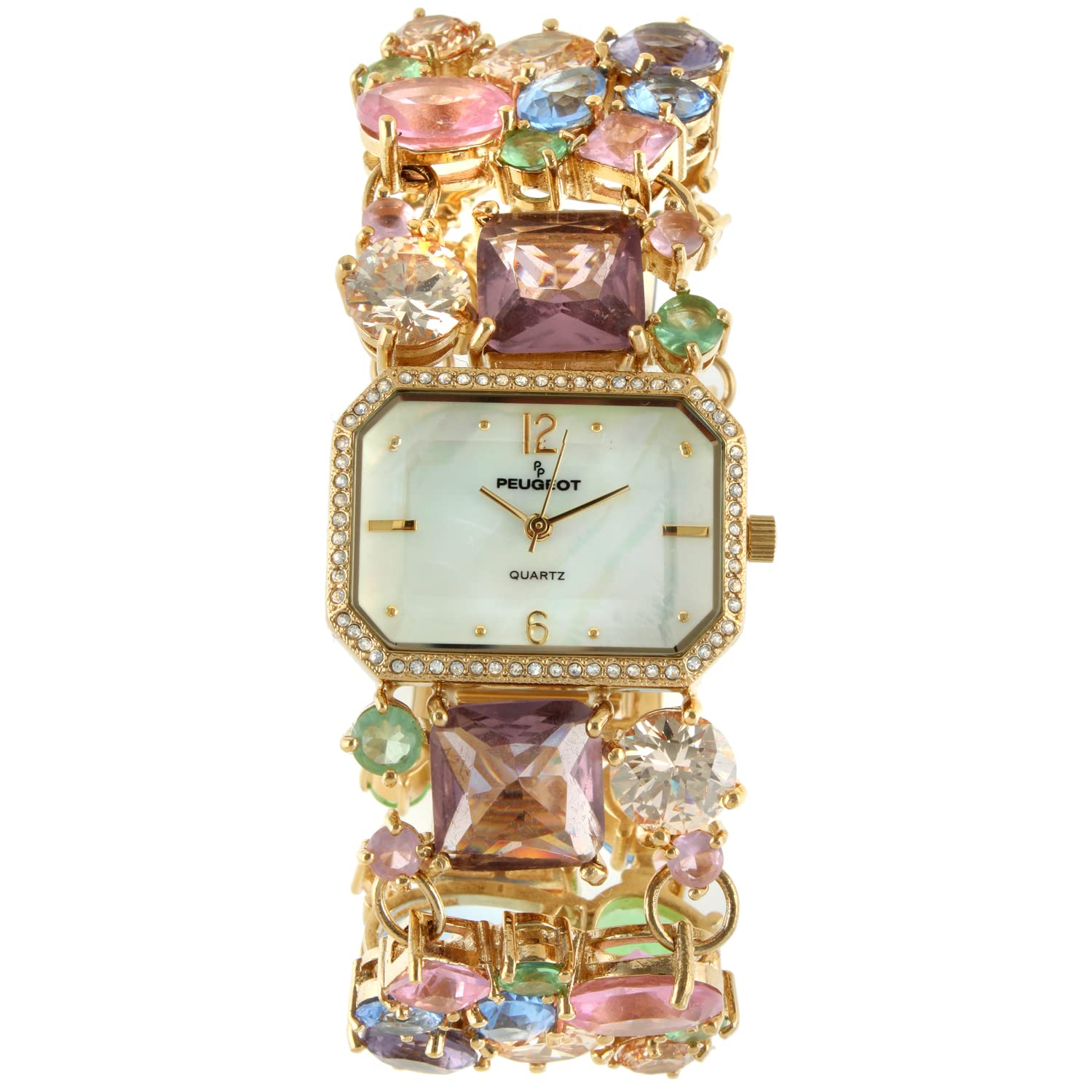 Peugeot Women's Mosaic Colored Glass Bracelet Watch - Stylish Analog Wristwatch with Crystal Accents for Casual & Formal Occasions