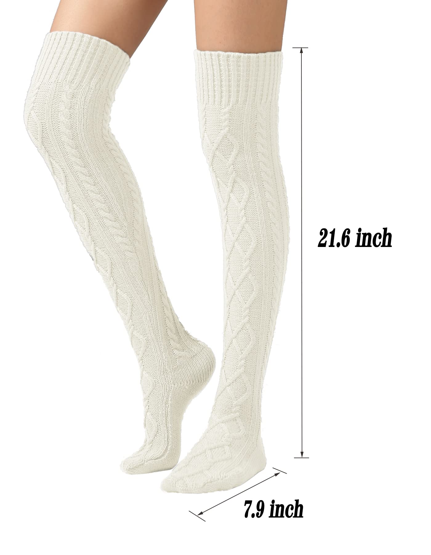 Leoparts Women's Cable Knit Thigh High Boot Socks - Extra Long Over Knee Winter Stockings & Leg Warmers for Cold Weather, Snow Boots & Fashion Outfits