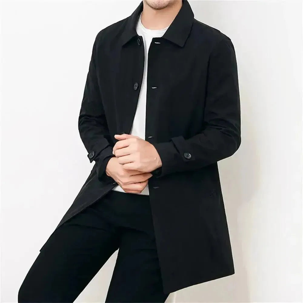 Classic Single Breasted Men's Trench Coat - Waterproof Long Coat for Men | Formal & Casual Wear | Perfect for Office, Dating & Outdoor Activities