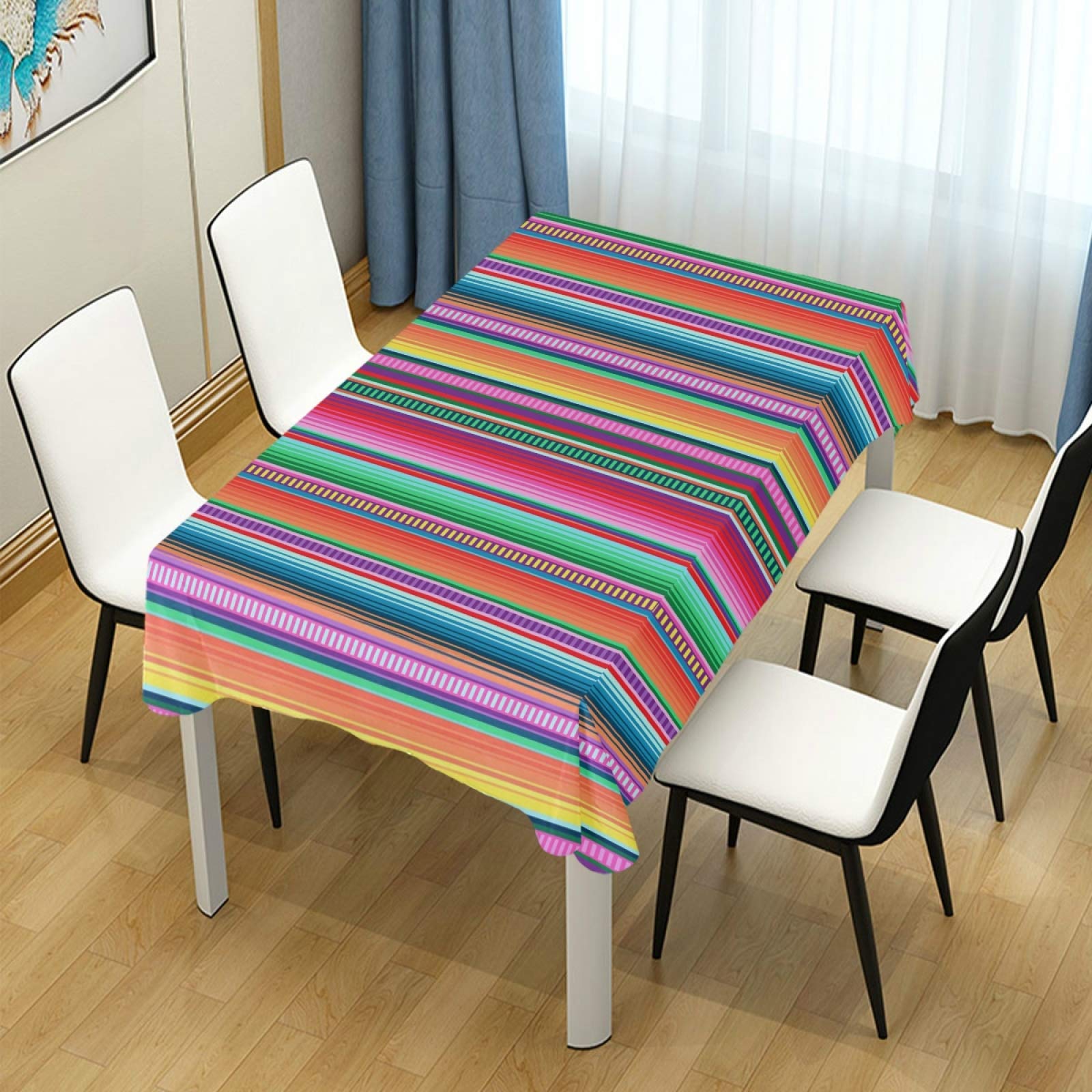Mexican Stripes Cinco De Mayo Party Tablecloth - 60 Inch Traditional Textured Polyester Table Cover for Dining, Kitchen, and Holiday Decorations | Perfect for Dinner Parties, Festive Celebrations, and Home Decor