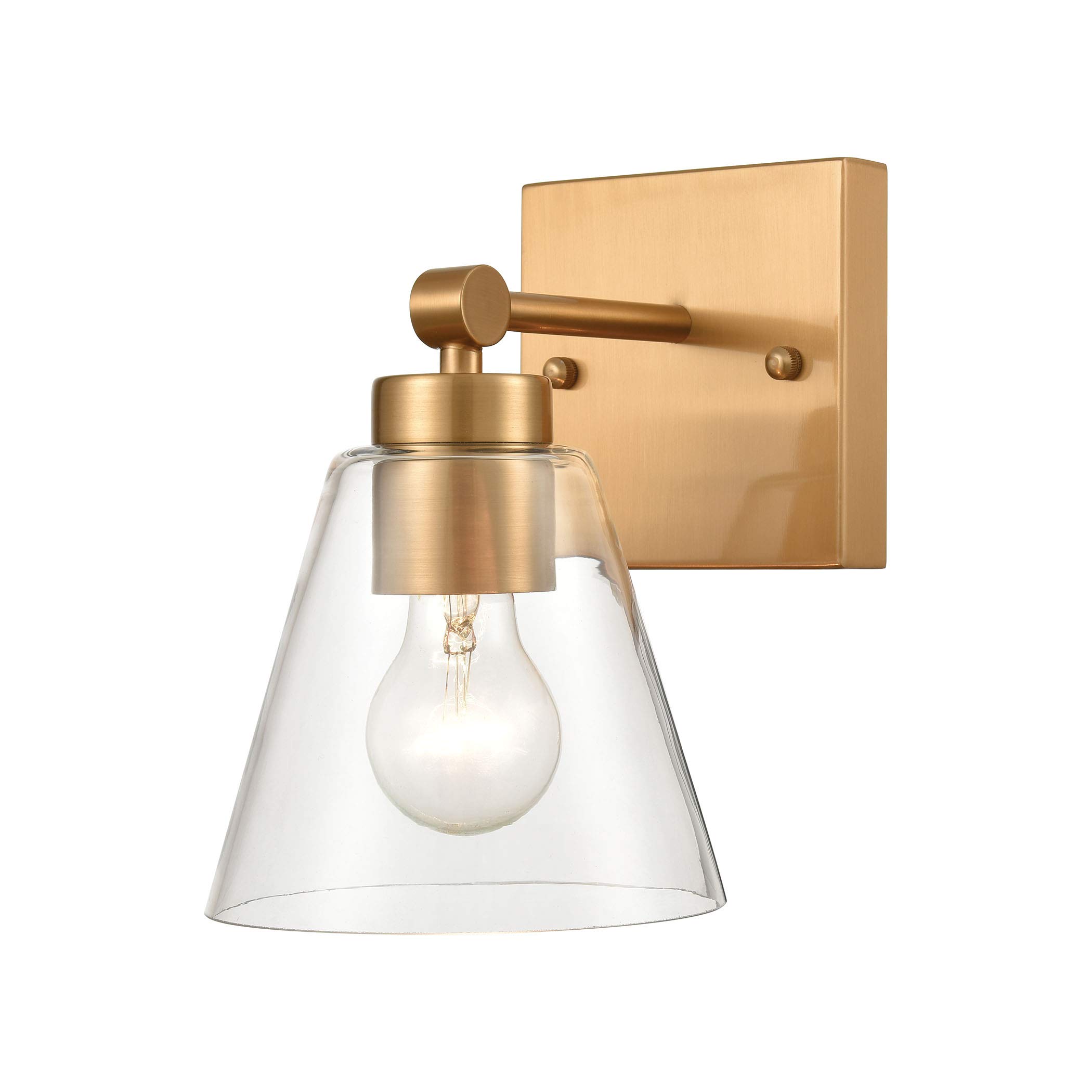 East Point 1-Light Bathroom Vanity Light Fixture - Satin Brass Finish with Clear Glass Shade - Perfect for Bathroom, Powder Room, and Dressing Room Lighting
