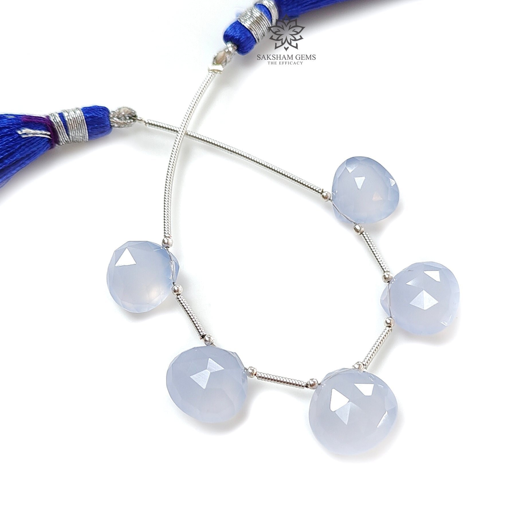 Natural Blue Chalcedony Faceted Loose Beads - 32.00cts Untreated Gemstone, 925 Silver Heart Checker Cut Briolette (11mm-13mm) for Jewelry Making, DIY Crafts & Healing Crystal Collection