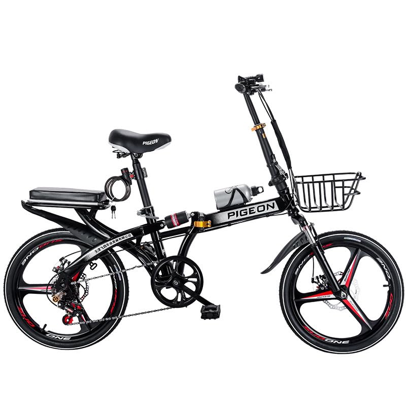 16 Inch Adult Folding Bike - 6-Speed Black Mountain Bike with Double Shock Absorption & 3-Blade Wheels | Commuter Bike for Urban Riding, Camping & Outdoor Adventures
