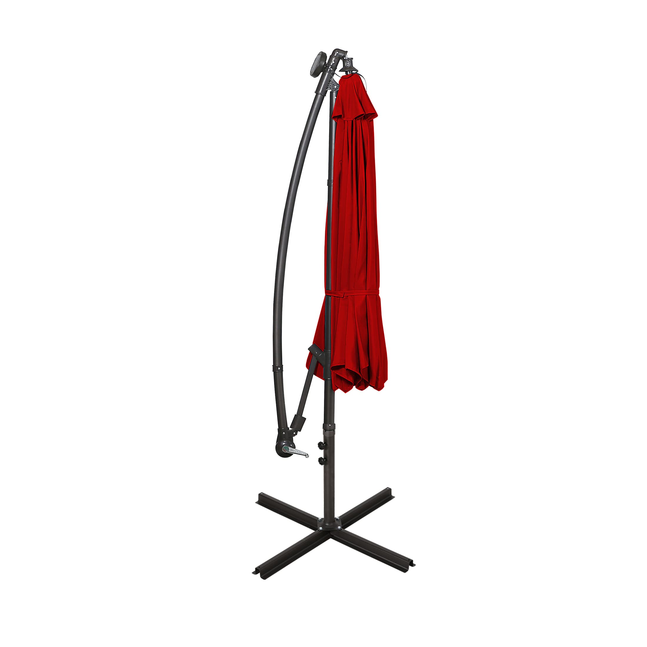 WO Home Furniture 10ft Cantilever Patio LED Umbrella Set with Stand - 2 Pack, Red | Outdoor Garden, Poolside & Backyard Shade Solution