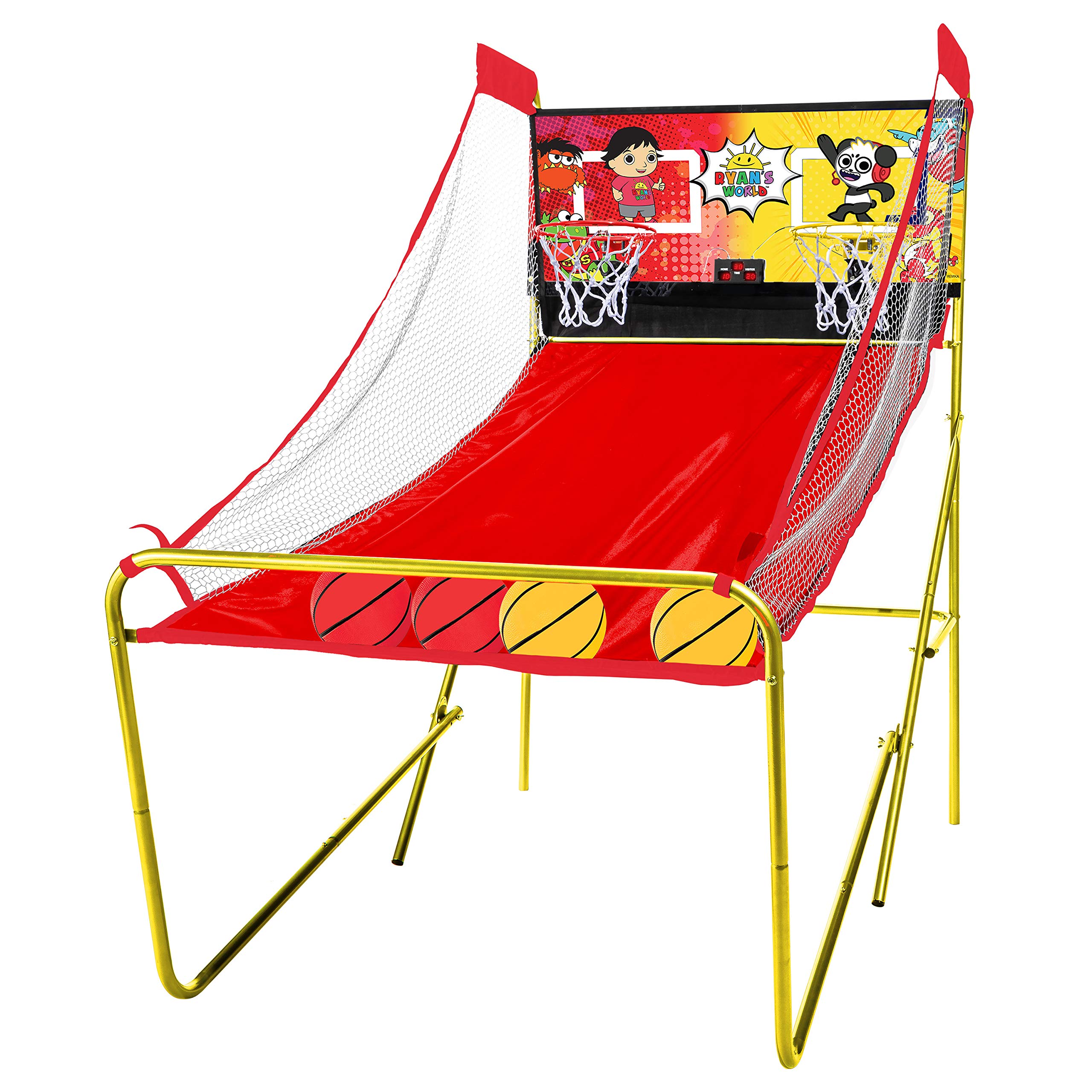 Franklin Sports Ryan's World Arcade Basketball Game - 2 Player Indoor Basketball Hoop Set with Electronic Scoreboard & 4 Mini Balls - Fun Kids Sports Toy for Home, Birthday Party & Family Game Night