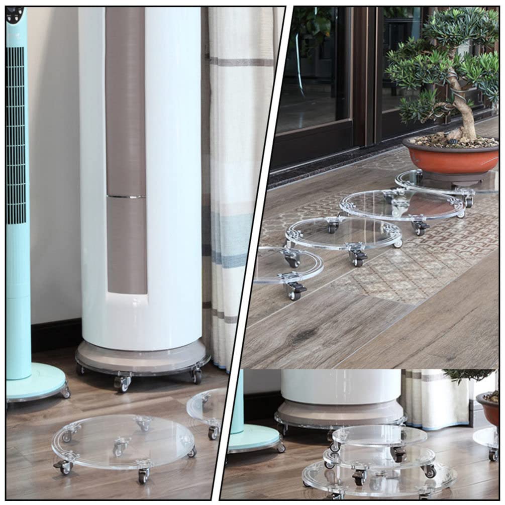 Happyyami Acrylic Flower Pot Base with Wheels - Round Plant Pot Holder Stand & Mover for Indoor/Outdoor Plants - Perfect for Moving Heavy Potted Plants on Hardwood Floors, Decks & Patios