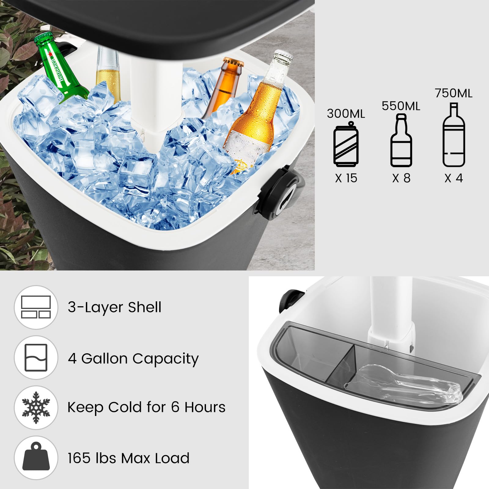 Goplus 4 Gallon All-Weather Cooler Table with Handle - Portable 3-in-1 Outdoor Beer & Wine Cooler with Bottle Opener & Lift Top Lid - Perfect for Patio, Poolside, Camping, Picnic and Backyard Parties