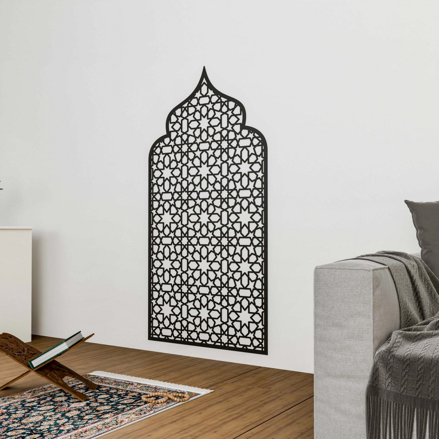 Handcrafted Prayer Space Mihrab with Intricate Geometric Design & 8-Pointed Star Motif - Perfect for Home Mosques, Islamic Decor, and Spiritual Meditation Areas