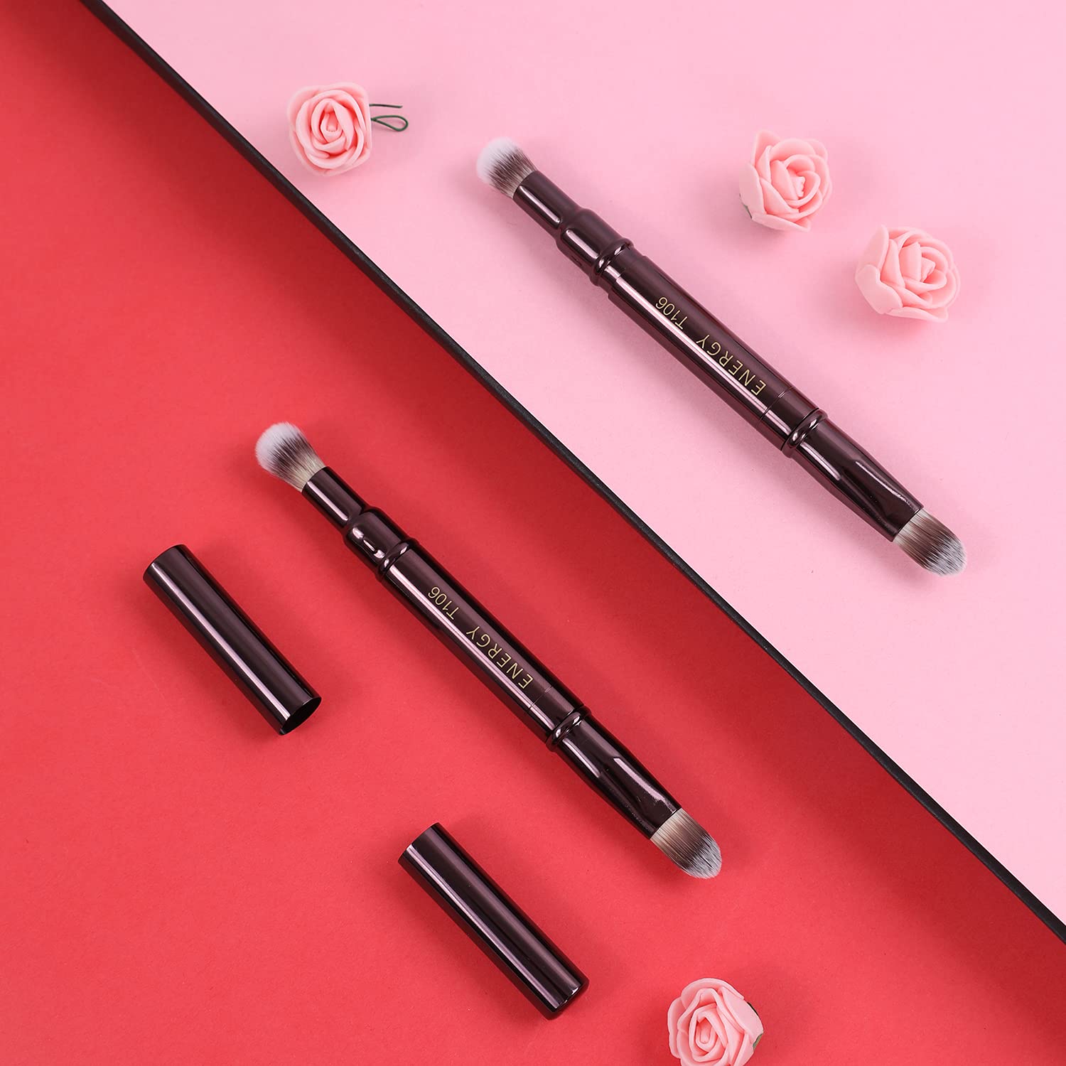 Professional Dual-Ended Concealer & Eyeshadow Brush Set - 2-in-1 Airbrush Blending Brush for Under Eye, Highlighting & Buffing - Works with Liquid, Powder, Cream Concealer & Highlighter - Perfect for Makeup Artists & Daily Beauty Routine