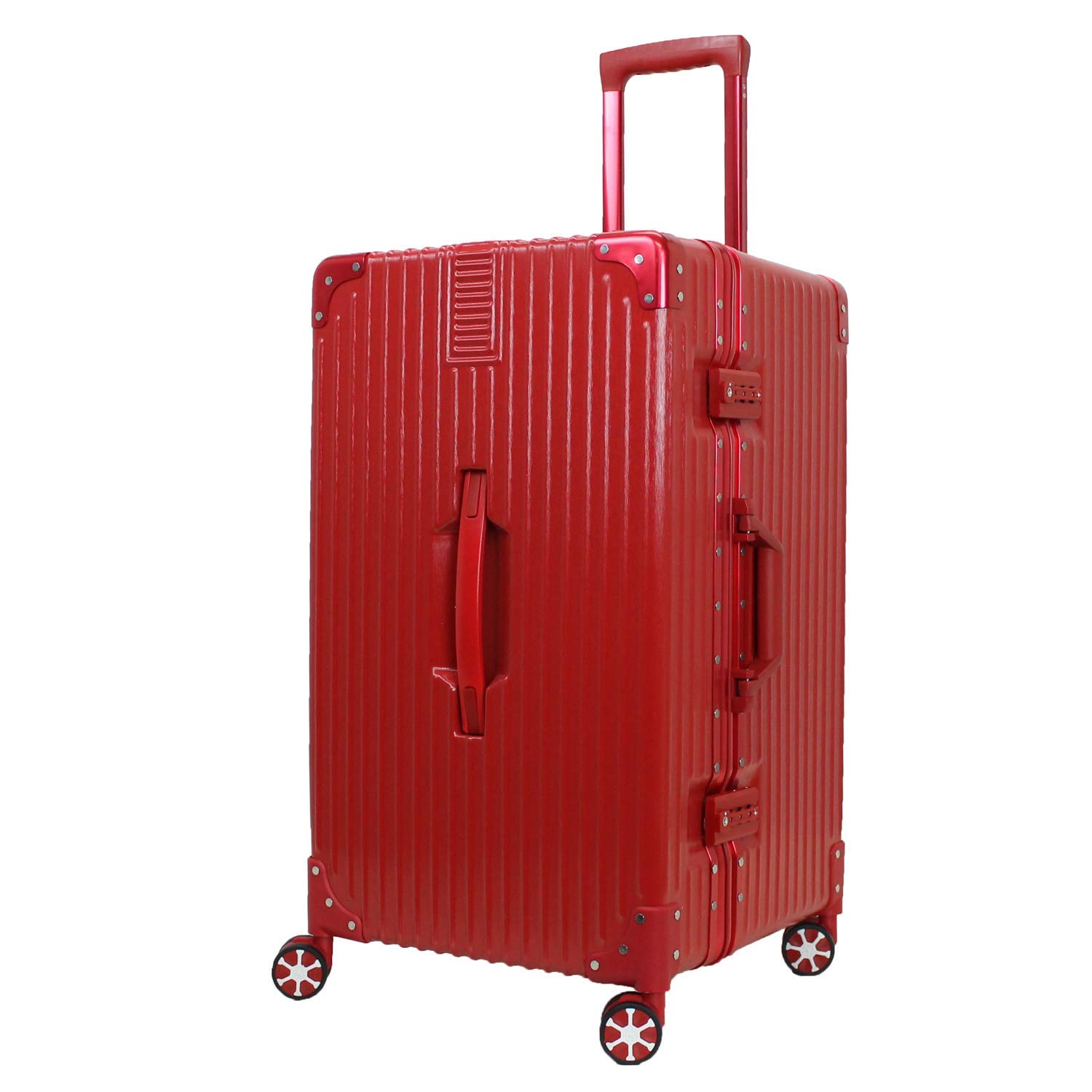 TSA Approved X-Large Red Rolling Suitcase with Combination Lock - Spinner Luggage for International Travel & Business Trips