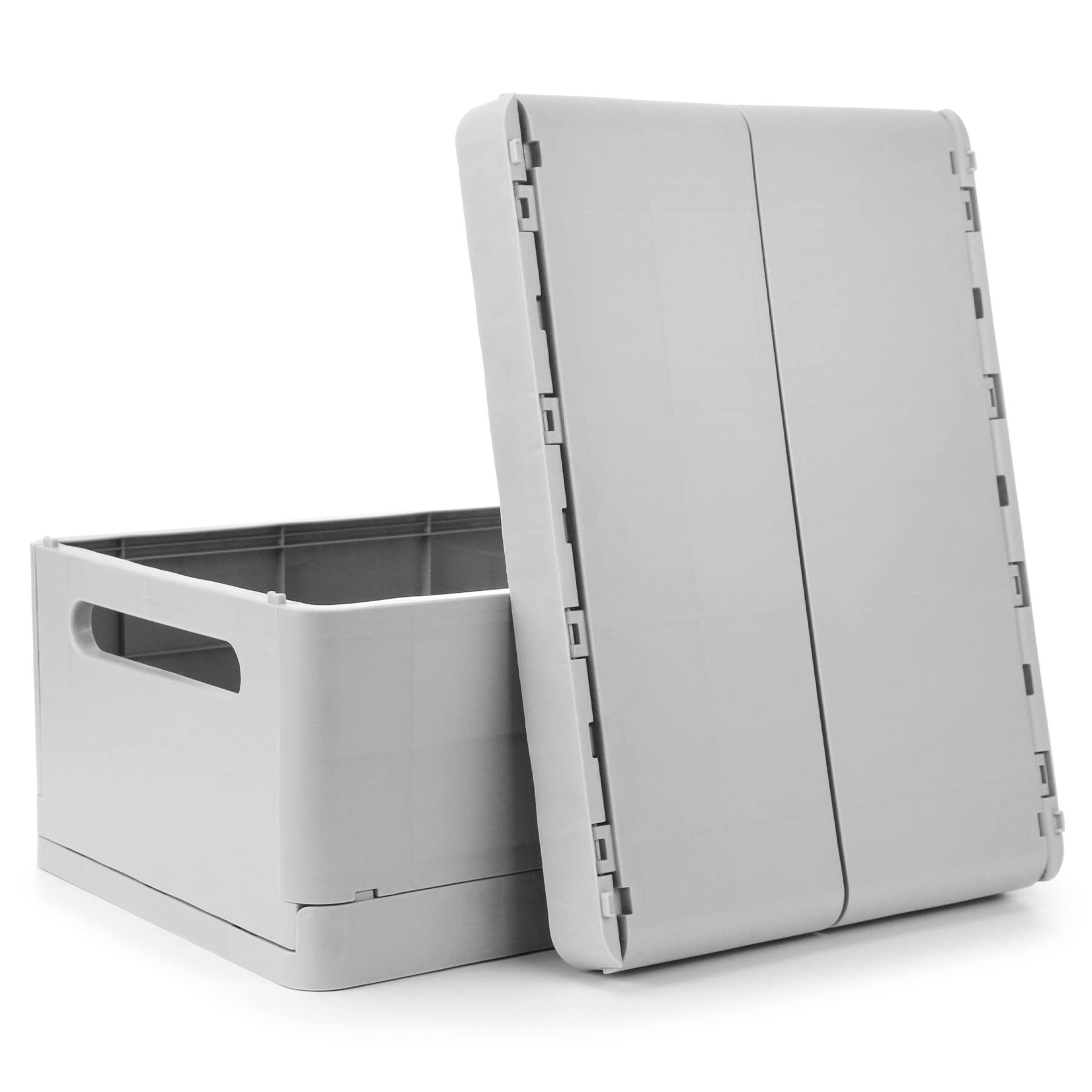 2-Pack Foldable Plastic Storage Crates | Stackable Organizing Bins for Home, Kitchen & Office | 14.8x10.8x6.1 Inch Gray Storage Baskets | Perfect for Closet, Shelf & Pantry Organization