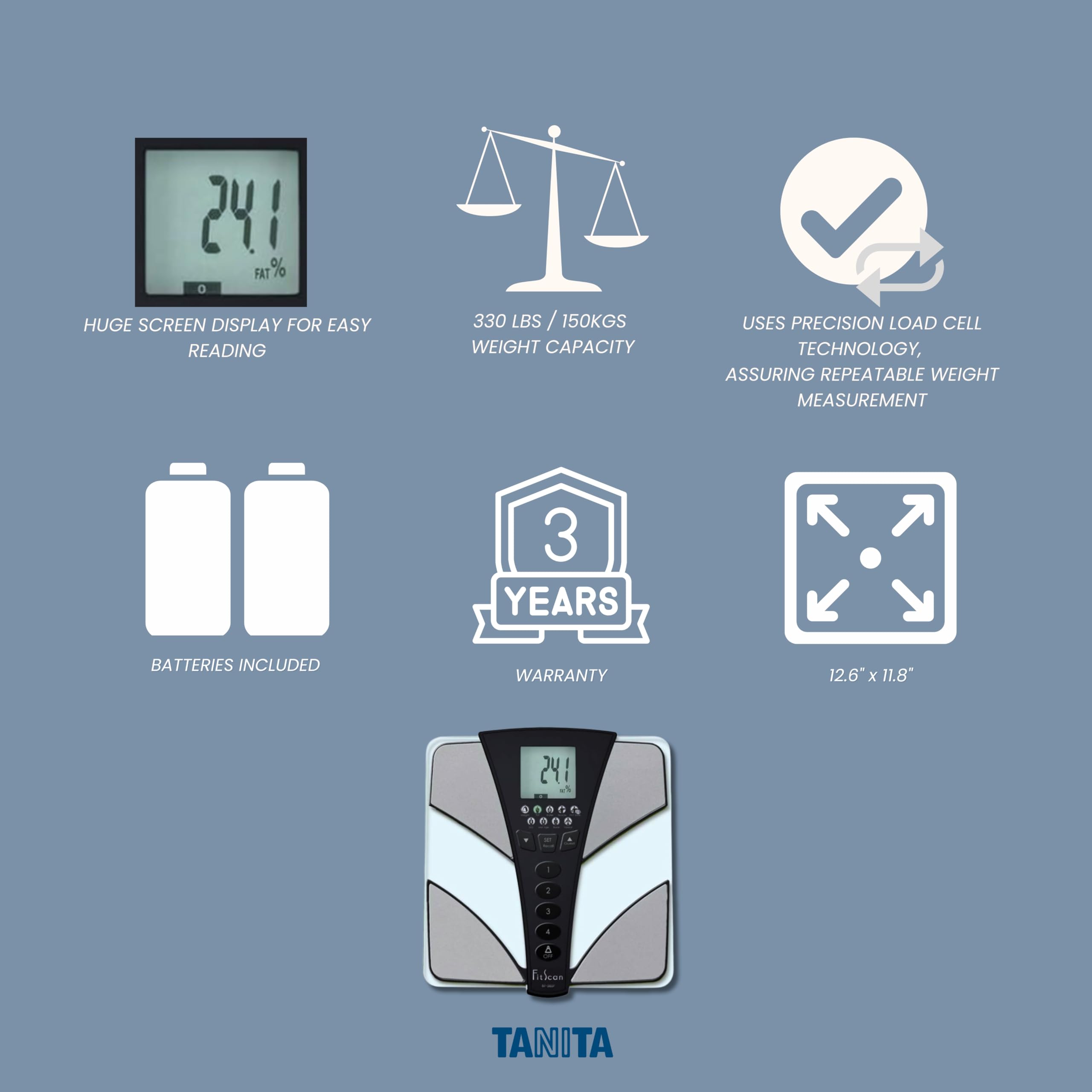 TANITA BC-585F FitScan Body Composition Scale - Japan Technology Multi-Frequency Smart Digital Scale with Fat%, Muscle Mass, BMI, Caloric Intake & Visceral Fat Measurement - Perfect for Home Gym, Weight Loss Tracking & Health Monitoring