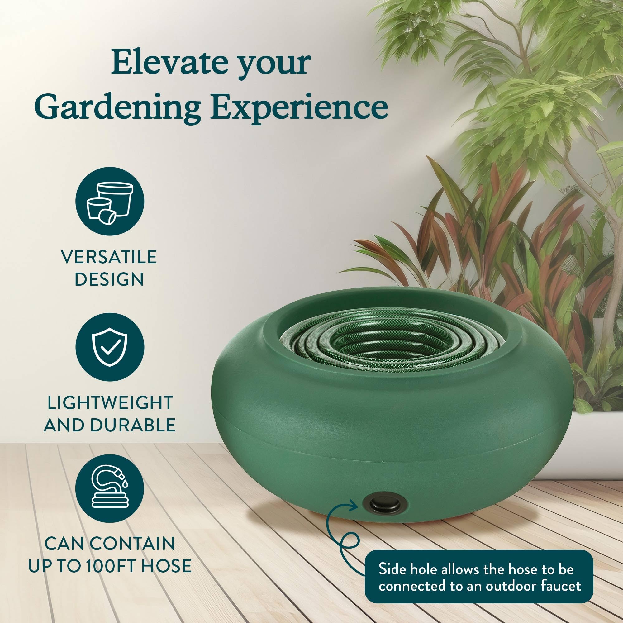 The HC Companies 21 Inch Lightweight Garden Hose Storage Pot - Holds 75 to 100 Ft Hoses, Green (2 Pack) | Perfect for Outdoor Yard, Patio & Garden Organization | Durable & Weather-Resistant Hose Holder for Easy Storage