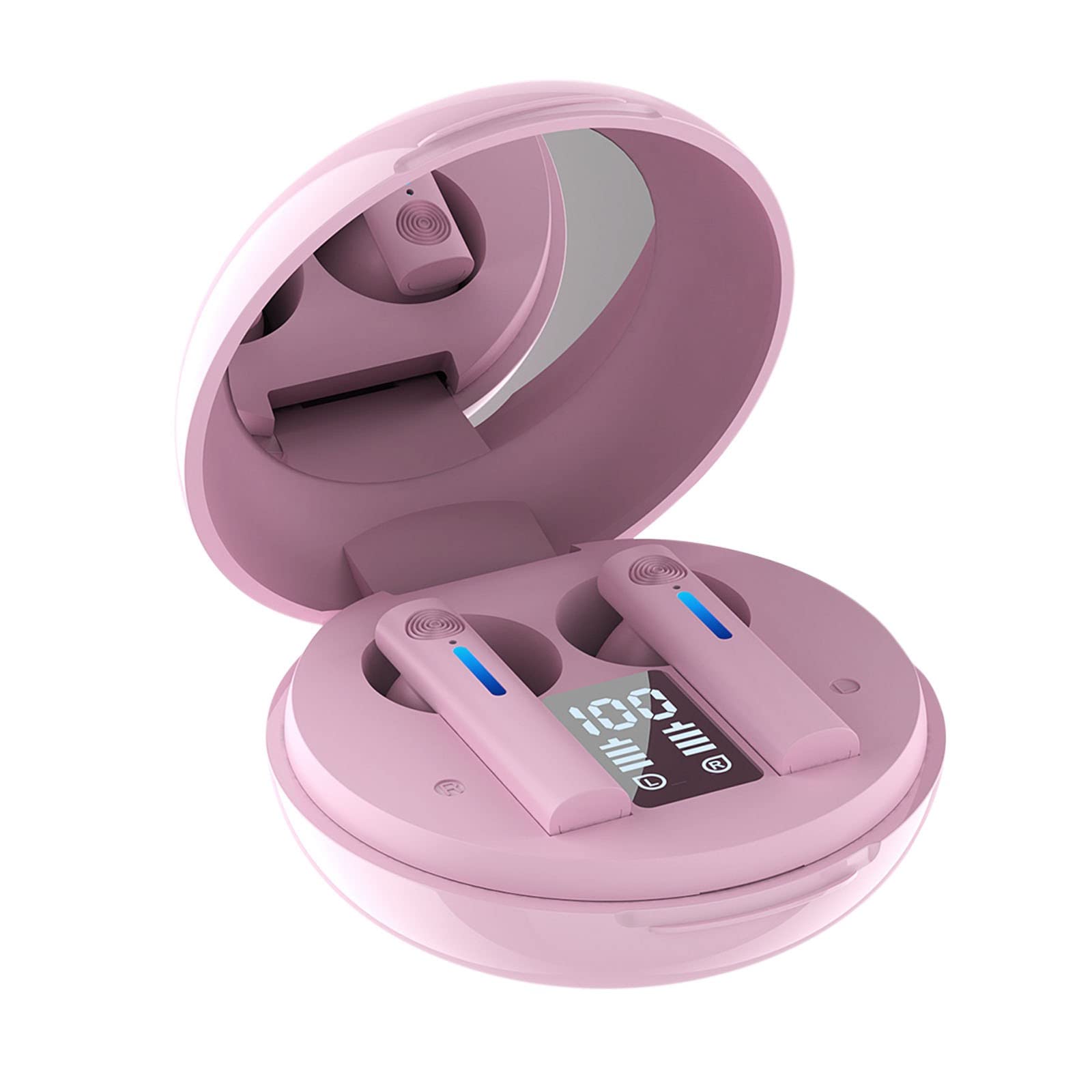 Wireless Bluetooth Earbuds with Microphone & Digital Display - HiFi Sound, Auto Pairing, Mini In-Ear Design for Travel, Gym & Workouts (Pink)