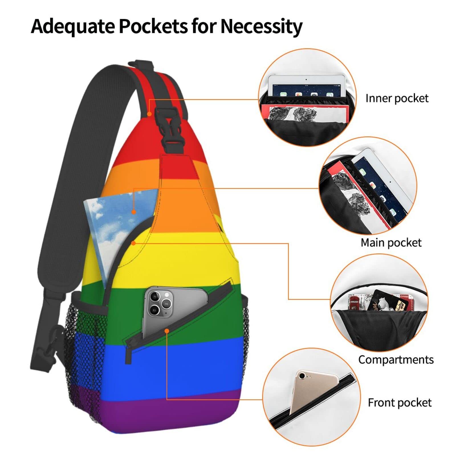 Rainbow LGBT Crossbody Backpack - Gay Pride Sling Bag for Men & Women - Waterproof Shoulder Chest Bag - Perfect for Gym, Sports, Travel & Hiking - LGBTQ+ Daypack for Pride Parades, Festivals & Everyday Use