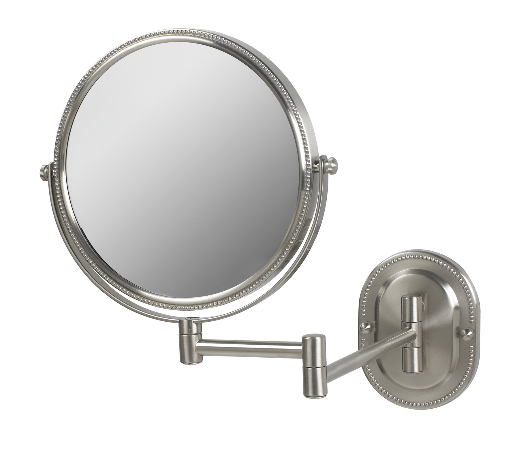 Elegant Wall Mounted Nickel Makeup Mirror with 7x Magnification - Perfect for Vanity, Bathroom, and Dressing Room Makeup Application