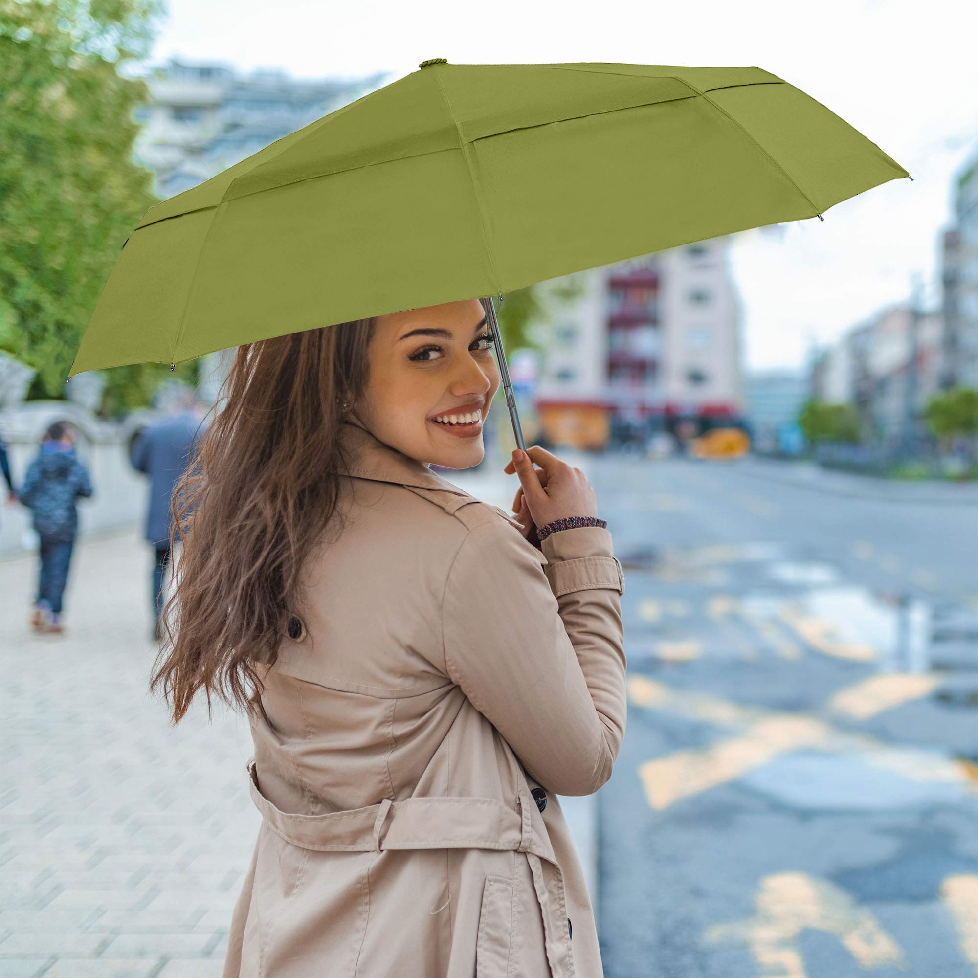 RainPlus Windproof Travel Umbrella - Compact Automatic Folding Umbrella for Men & Women - Strong Windproof & Waterproof Design - Perfect for Car, Backpack, Purse & Daily Commute