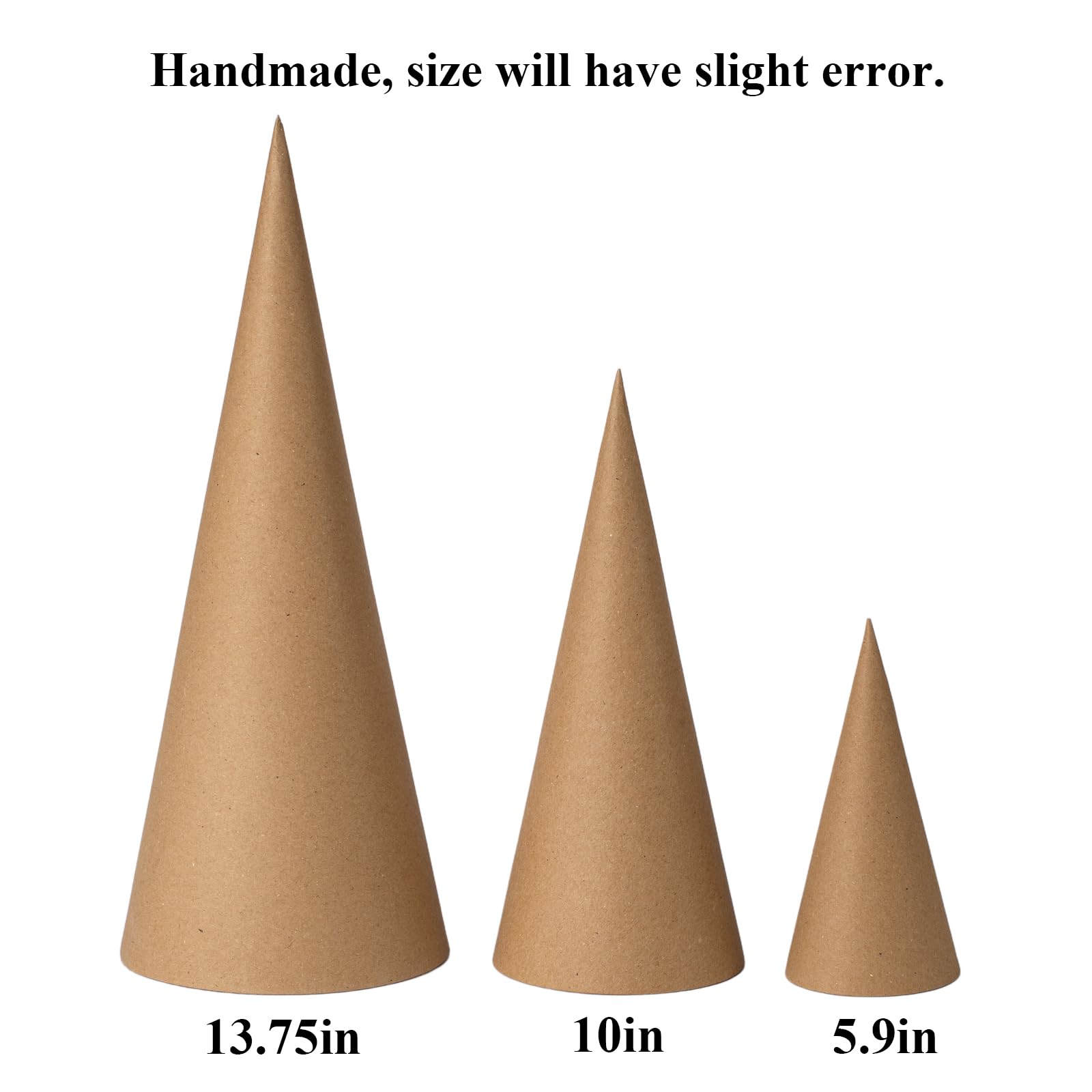 Crafjie 20PCS Paper Mache Cones Open Bottom Variety Pack - 4pcs 13.75x5in, 6pcs 10x4in, 10pcs 5.9x2.75in for DIY Crafts, Christmas Gnomes, Tree Toppers & Halloween Decorations - Perfect for Holiday Decor, Party Supplies & Creative Art Projects
