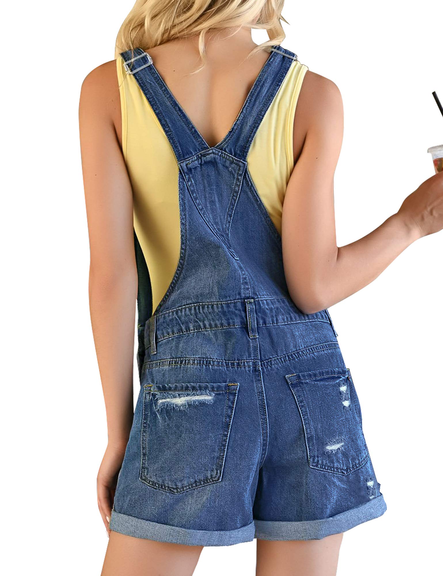 GRAPENT Women's Ripped Denim Shortalls - Adjustable Straps Bib Overalls Jean Shorts for Women | Casual Summer Outfits, Music Festivals & Streetwear Fashion