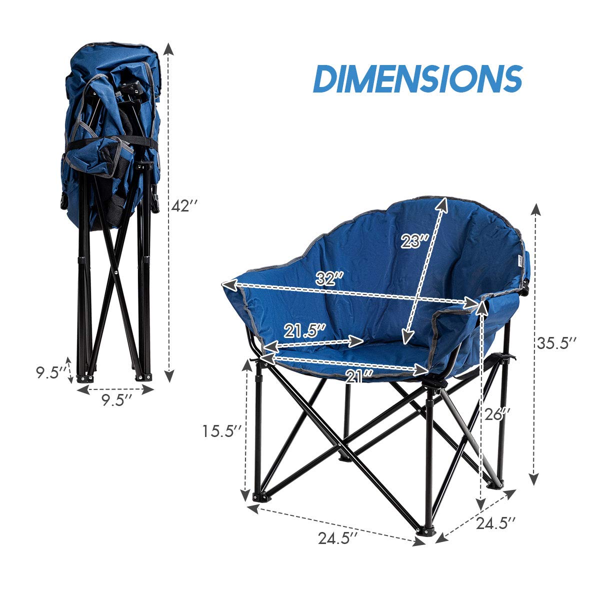 Giantex Set of 2 Portable Camping Chairs - Moon Saucer Folding Chairs with Soft Padded Seat, Cup Holder & Carry Bag for Outdoor, Beach, Picnic, Backyard (Navy Blue) - Perfect for Camping, Tailgating, and Relaxing in Your Garden