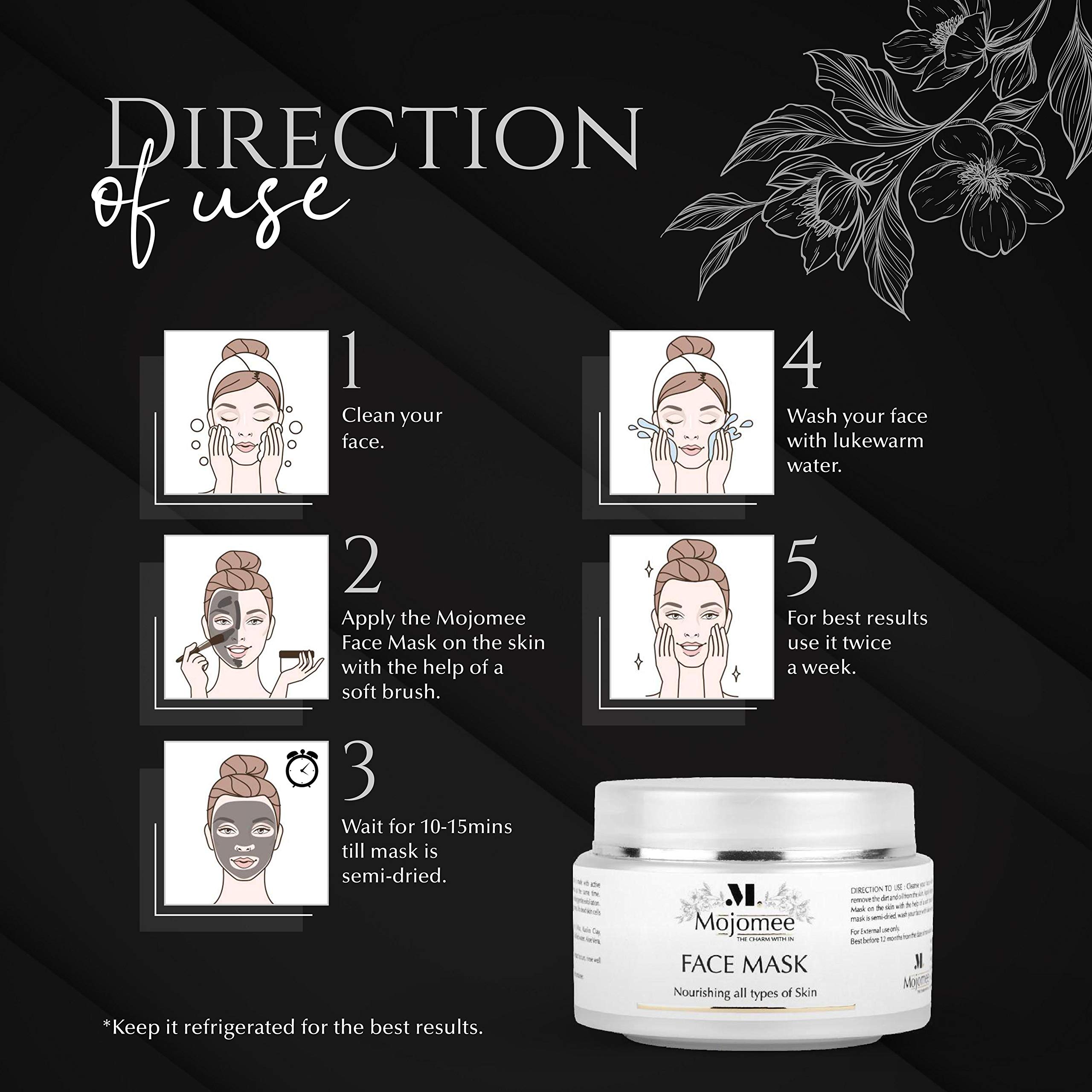 Mojomee Hydrating Kaolin Clay Face Mask - 100% Natural, Detoxifying & Pore-Cleansing, Reduces Acne, Made in India (50g) | Perfect for Spa Nights & Deep Skin Cleansing Routines