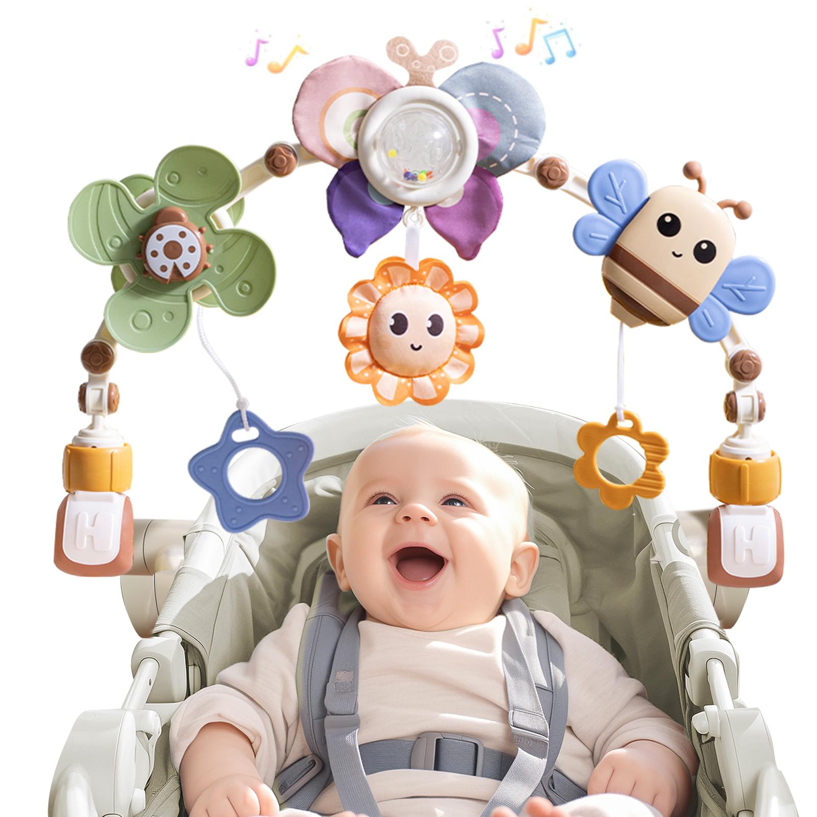 Adjustable Baby Stroller & Car Seat Toy Arch - Sensory Activity Gym with Hanging Toys for Infants & Toddlers | Stimulates Motor Skills & Development | Perfect for Crib, Bassinet, Stroller & Playtime Gifts