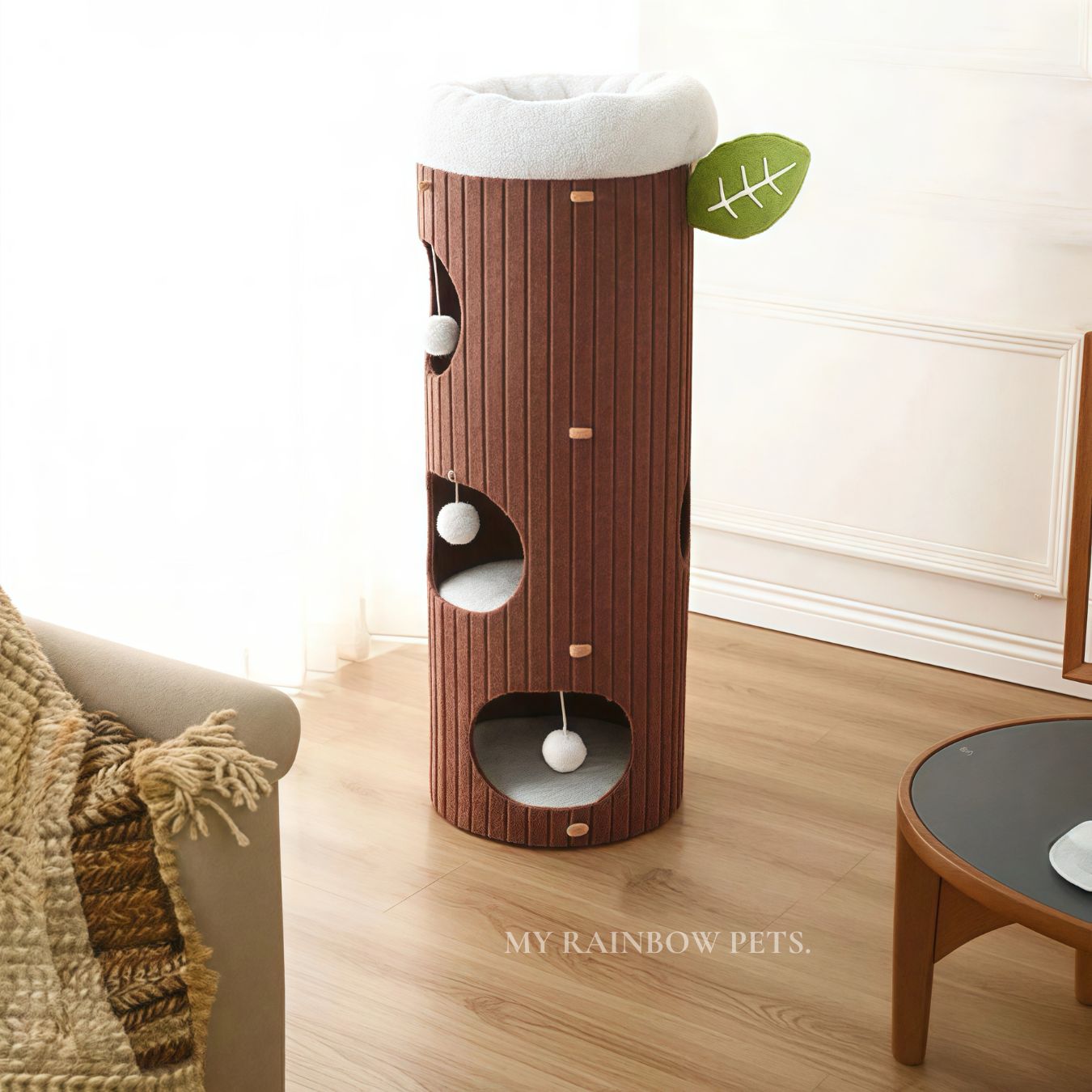 98cm Treehole Haven Lookout Cat Tree - Chestnut Brown Cat Tower with Scratching Posts & Perches | Perfect for Indoor Cats Play, Climbing & Relaxation
