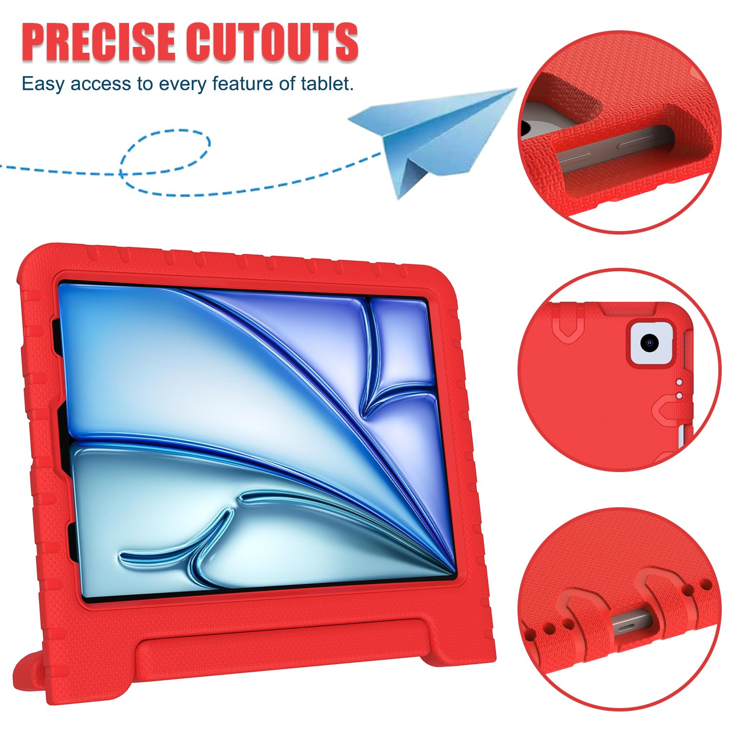 AVAWO Shockproof Kids iPad Case with Handle Stand - Lightweight Protective Cover for iPad Air 5th/4th Generation & iPad Pro 11 (2018) - Perfect for School, Travel & Home Learning (Red)