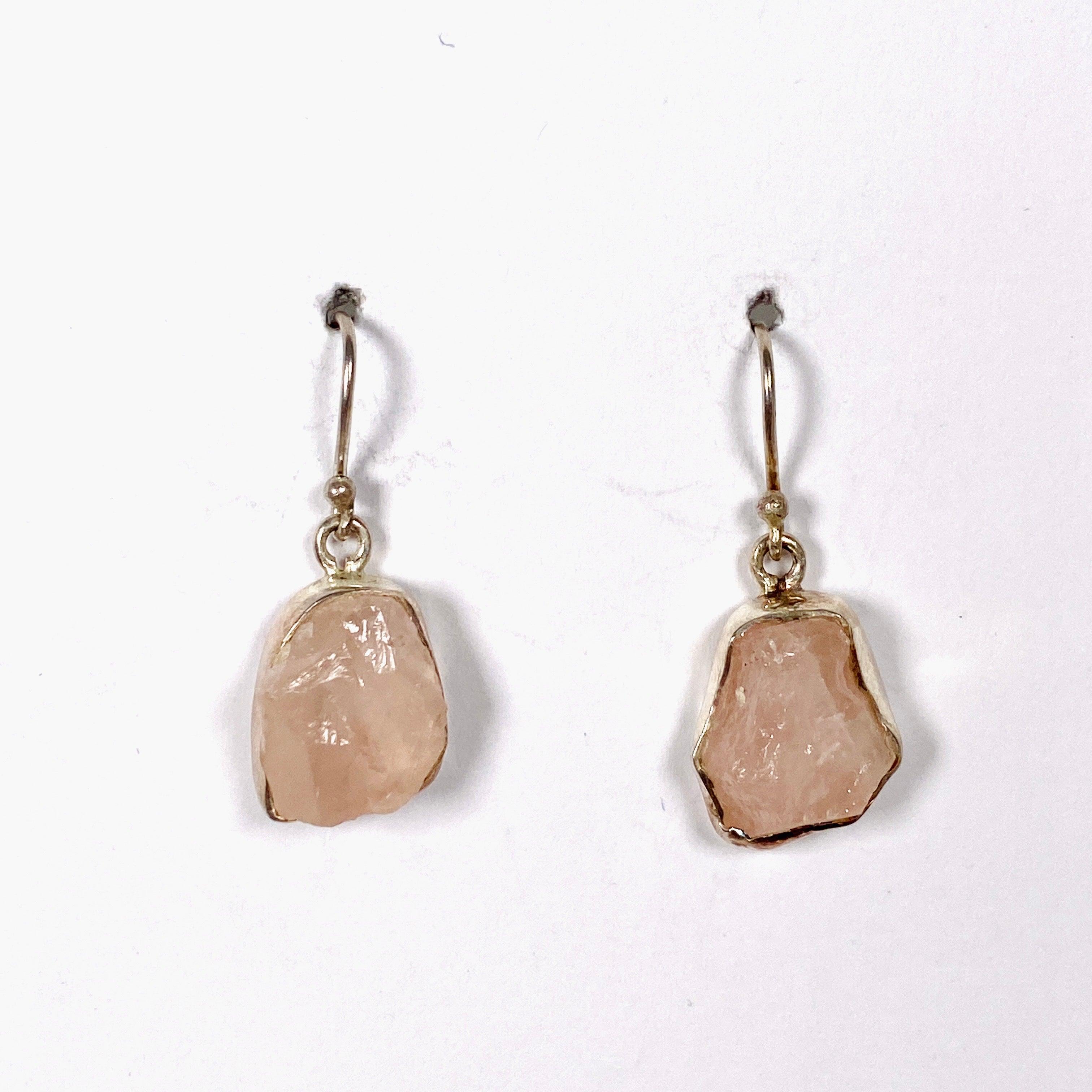 Natural Rose Quartz Raw Stone Earrings E2359 RQ - Healing Crystal Jewelry for Meditation, Yoga & Spiritual Gifts