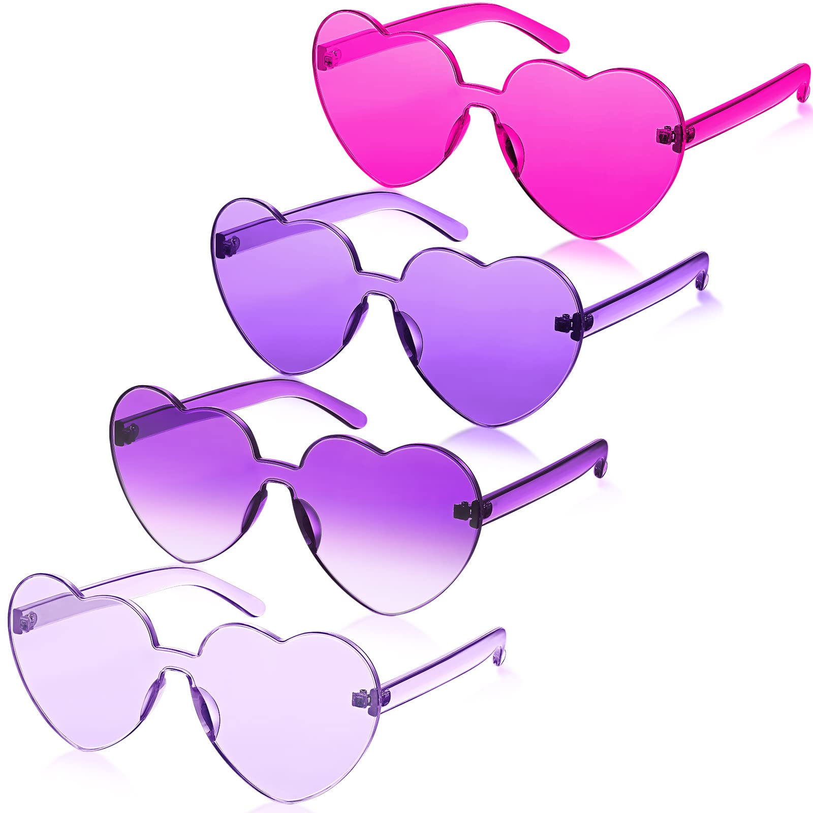 TOODOO 4 Pack Heart Shaped Sunglasses - Rimless Candy Color UV Protection Glasses for Women - Valentine's Day, Halloween, Party, Festival & Cosplay Accessories