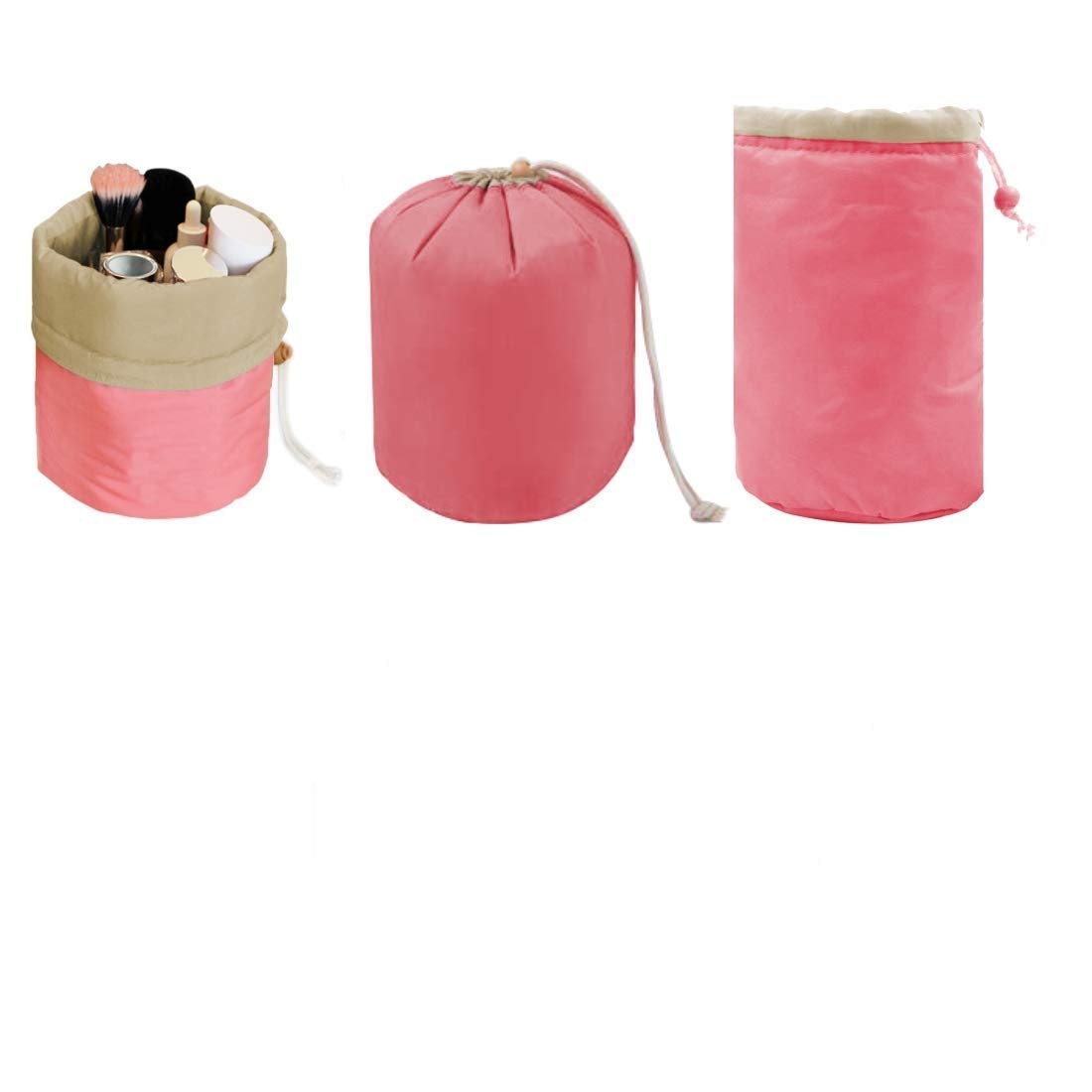 MBUYS Mall Waterproof Bucket Barrel Shaped Cosmetic Pouch | Round Makeup Bag Travel Organizer Case (Multi-Color) | Perfect for Travel, Gym & Daily Beauty Storage