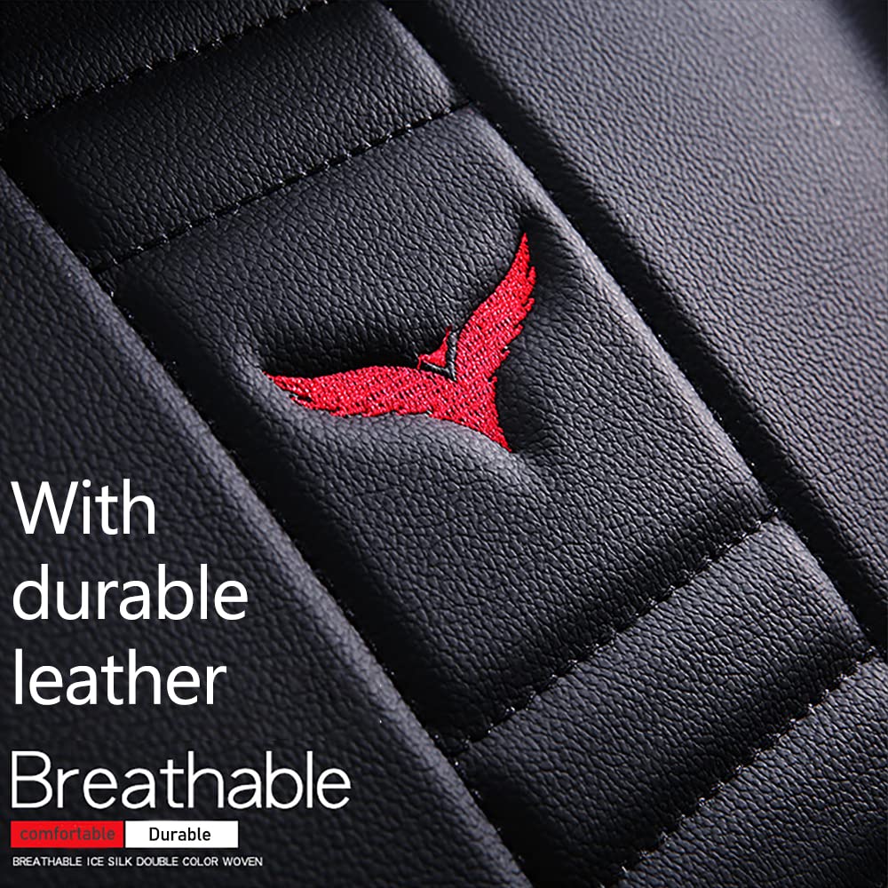 Universal Fit PU Leather Car Seat Covers Full Set for Jeep Wrangler JK 2018 - Black & Red Stitching with Headrest & Lumbar Support - Perfect for Off-Roading, Daily Commuting & Interior Protection