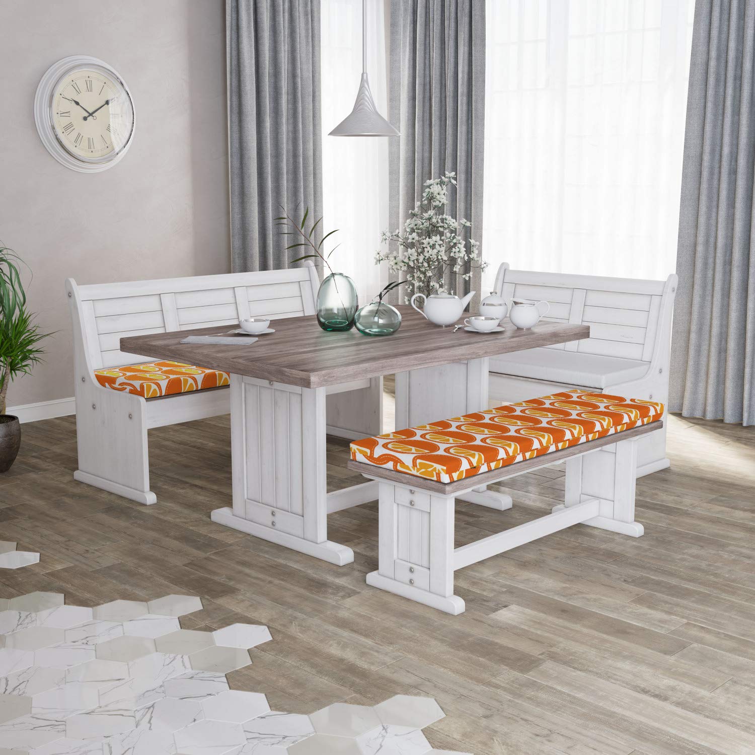 Ambesonne 2-Pack Fruit Bench Cushion Set - Orange Citrus Slice Cartoon Design, 45