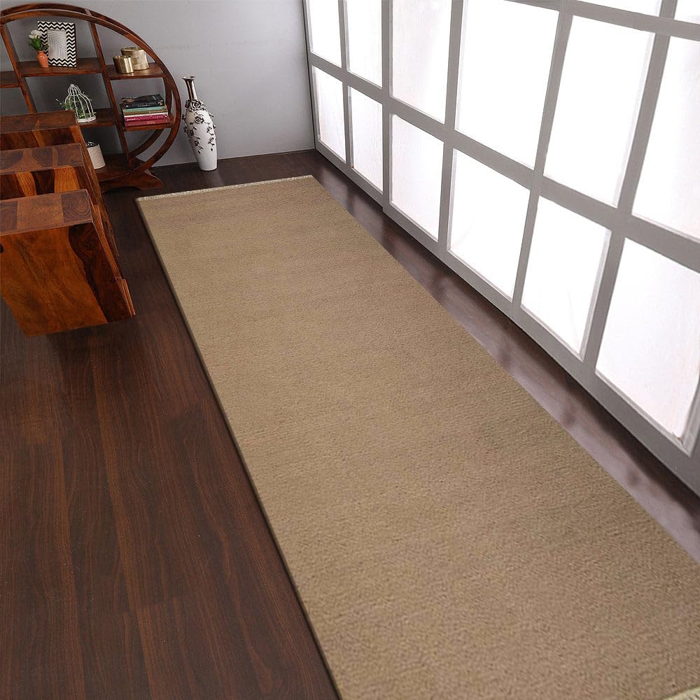Hand Woven Flat Weave Kilim Wool Eco-Friendly Area Rugs - 3'x13' Runner, Cream Solid Plain Design, Low Pile Handmade Carpet for Living Room, Bedroom, Hallway | Sustainable & Non-Slip Home Decor