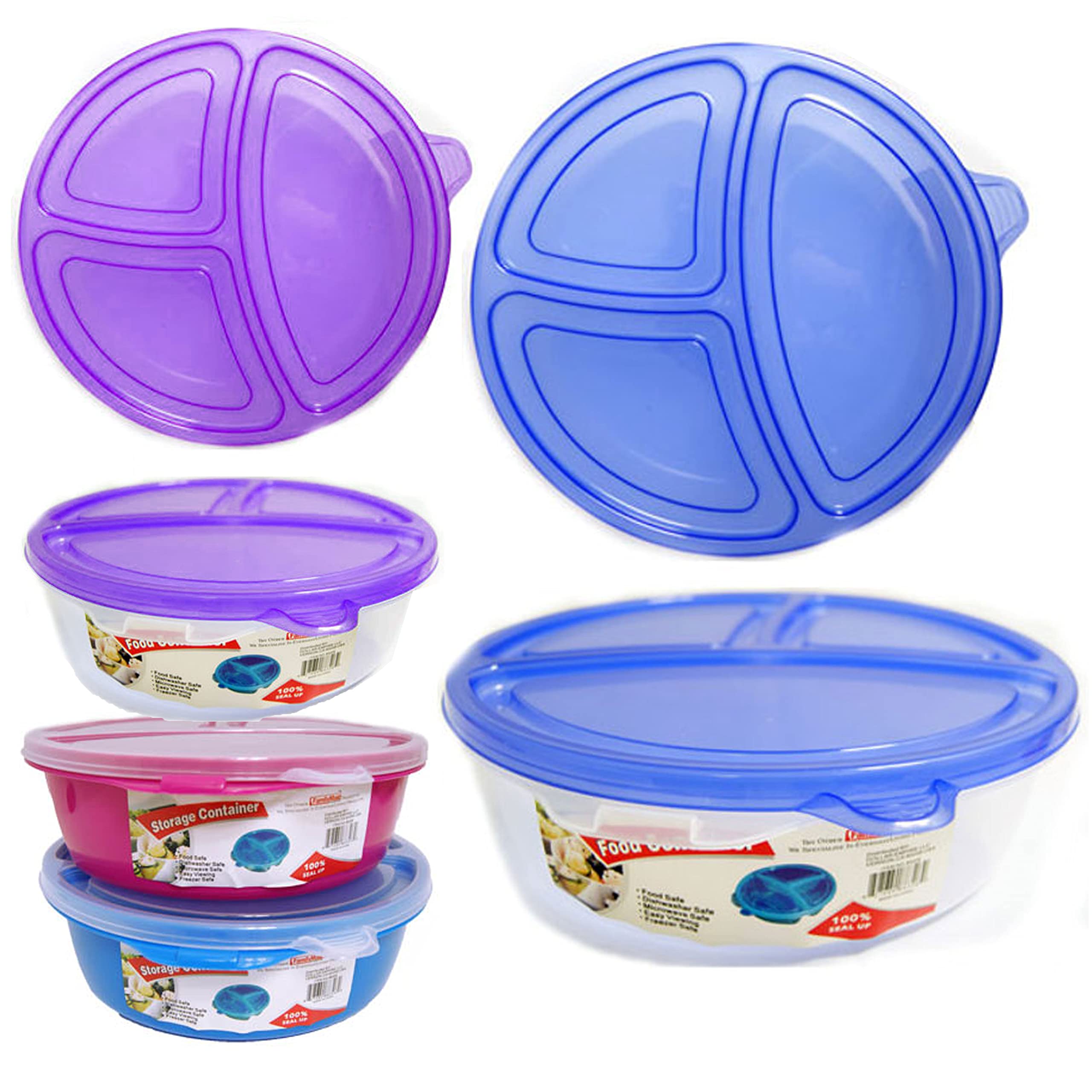 3-Piece Large Microwave-Safe Food Storage Containers with Lids - Divided Bento Box Meal Prep Containers for Office Lunch, Picnics & Leftovers (Blue)