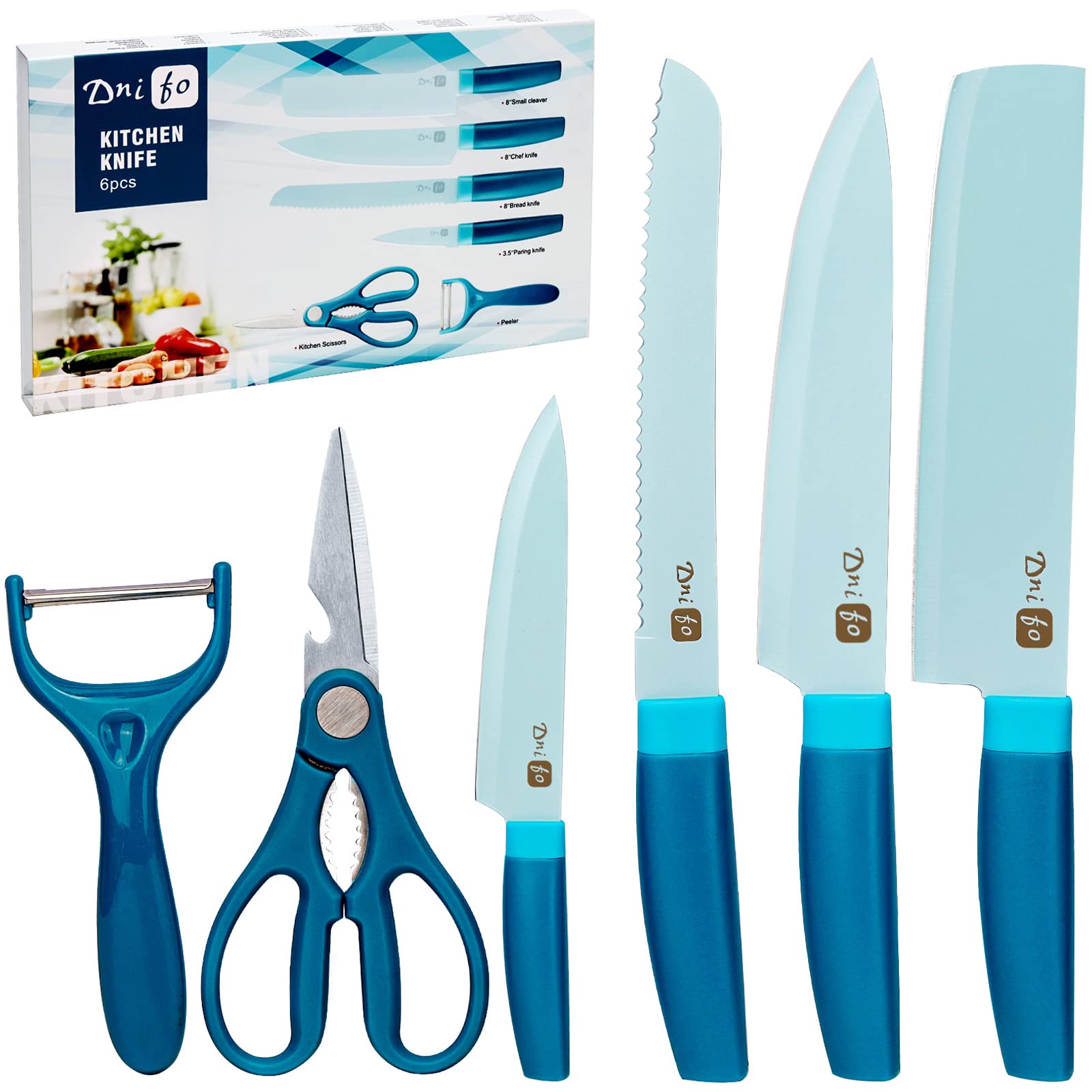 6-Piece Professional Kitchen Knife Set - Stainless Steel Chef Knives with Peeler & Scissors | Anti-Rust, Sharp Blades | Perfect for Home Cooking, Camping, RV Travel & BBQ Gifts
