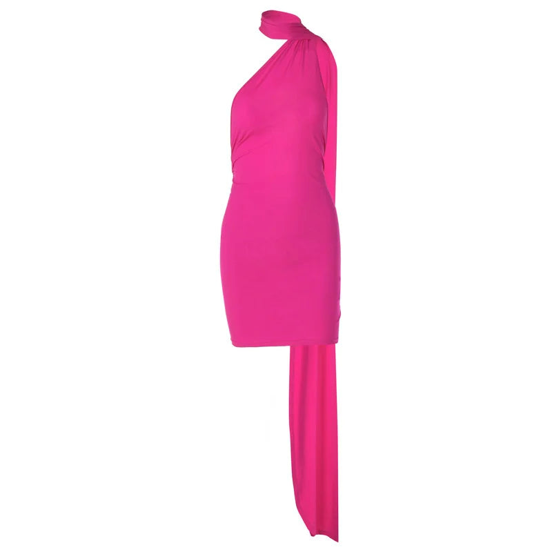Sexy Backless Halter Mini Dress for Women - Fashion Metal Ring Sleeveless Pleated Bodycon Party Dress | Perfect for Night Out, Club Wear, and Special Occasions