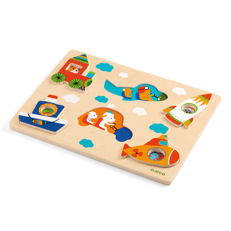 Djeco Coucou Vroum Wooden Toddler Puzzle - Educational Animal Shape Matching Game for Kids Ages 2-4 | Perfect for Early Learning & Montessori Playtime